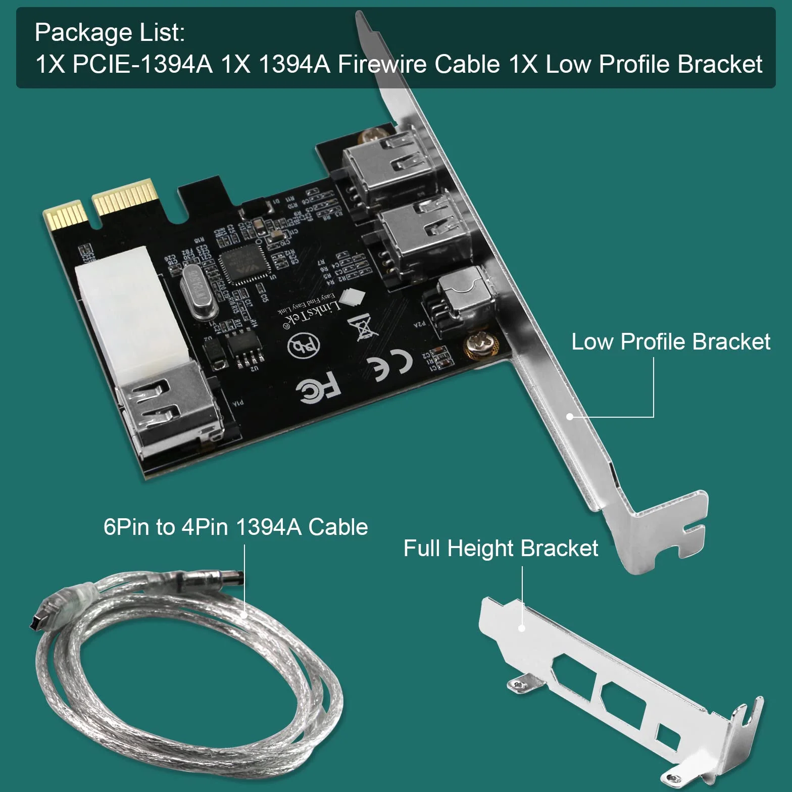 Scheda di espansione PCIE FireWire 400 a 4 porte 1394A 1394A per PC desktop Windows, 3 porte 6 pin e 1 porta 4 pin 1394A 400 Mbps, con cavi a 4 pin 1394A 1394A e staffa a basso profilo