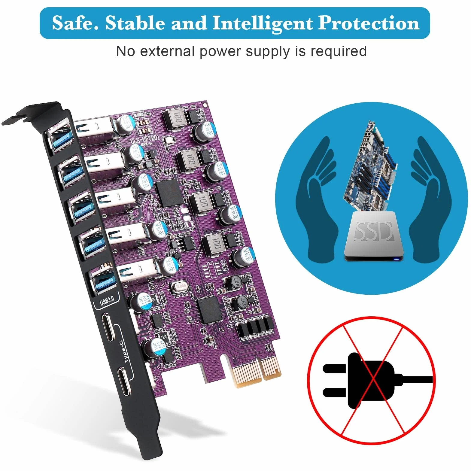 Scheda di Espansione USB 3.0 da 7 Porte (5x Type-A, 2x Type-C) 5 Gbps USB PCI Express per Windows e Mac