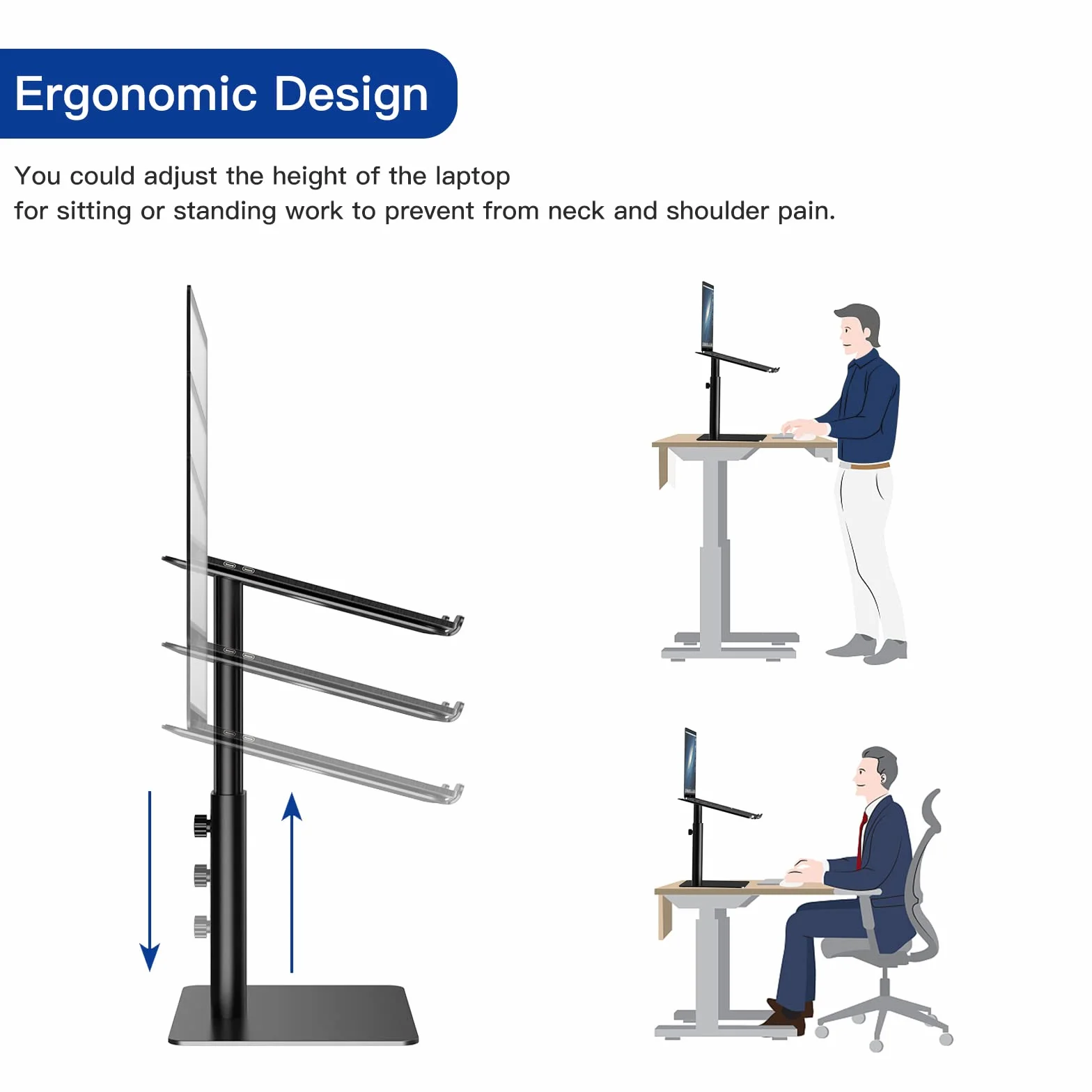 BESIGN LSX6 Supporto PC portatile, Supporto per portatile ergonomico per il lavoro in stand, Supporto per laptop compatibile con portatili da 10-15.6", Nero