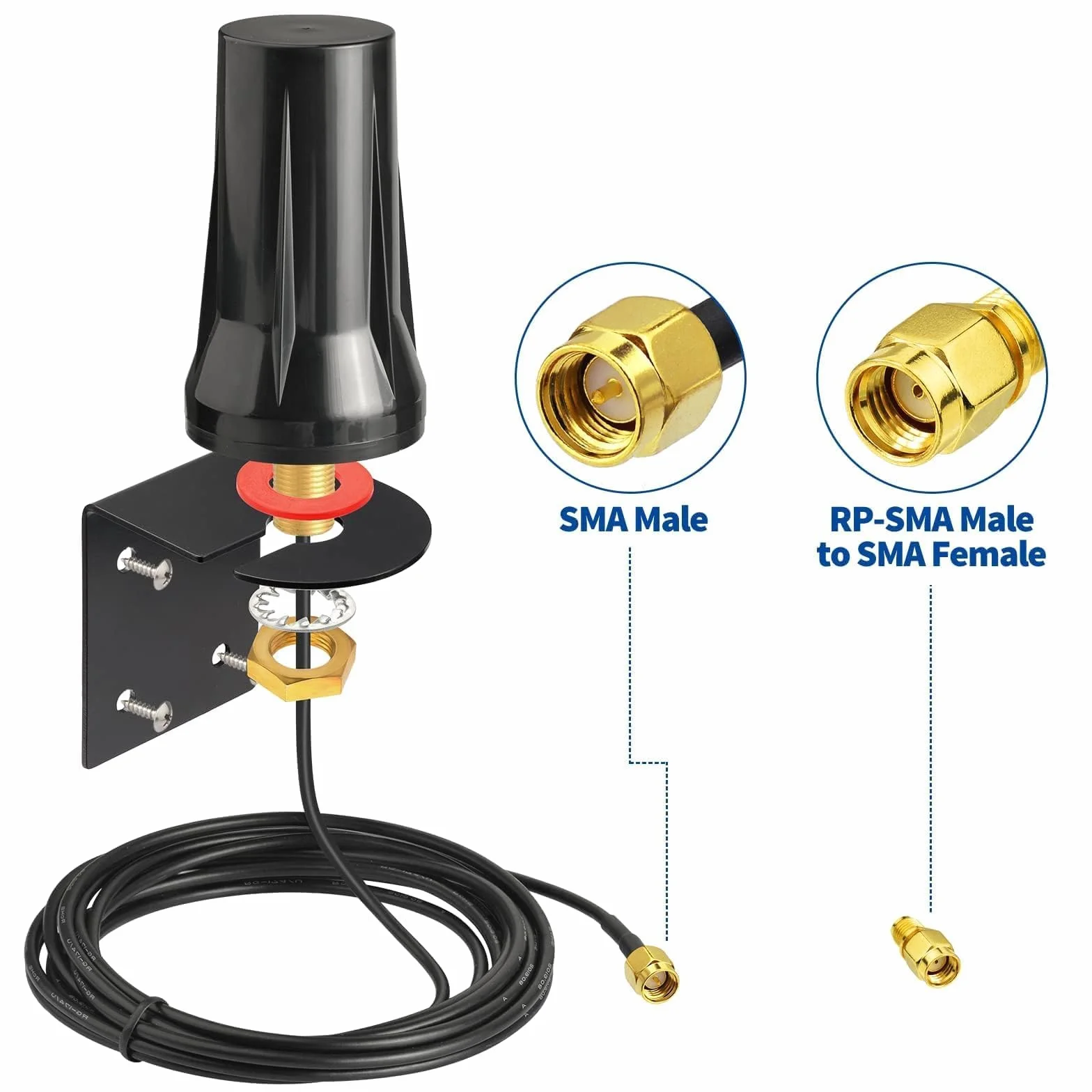 Bingfu Antenna 4G LTE Esterna 5 dBi SMA Maschio Impermeabile Montaggio a Parete con 3 m Cavo per GSM 4G LTE Router Cellulare Gateway Modem Fototrappola Fotocamera da Caccia Monitor Energia