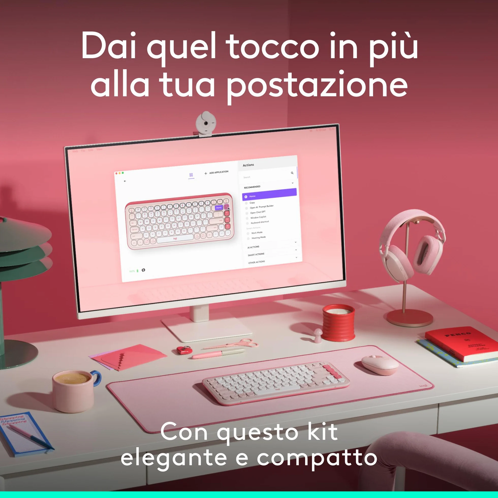 Logitech Pop Icon Combo, kit mouse e tastiera Bluetooth, digitazione comoda, tasti e pulsanti programmabili, clic discreti, Easy-Switch fino a 3 dispositivi, ITA QWERTY – Rosa