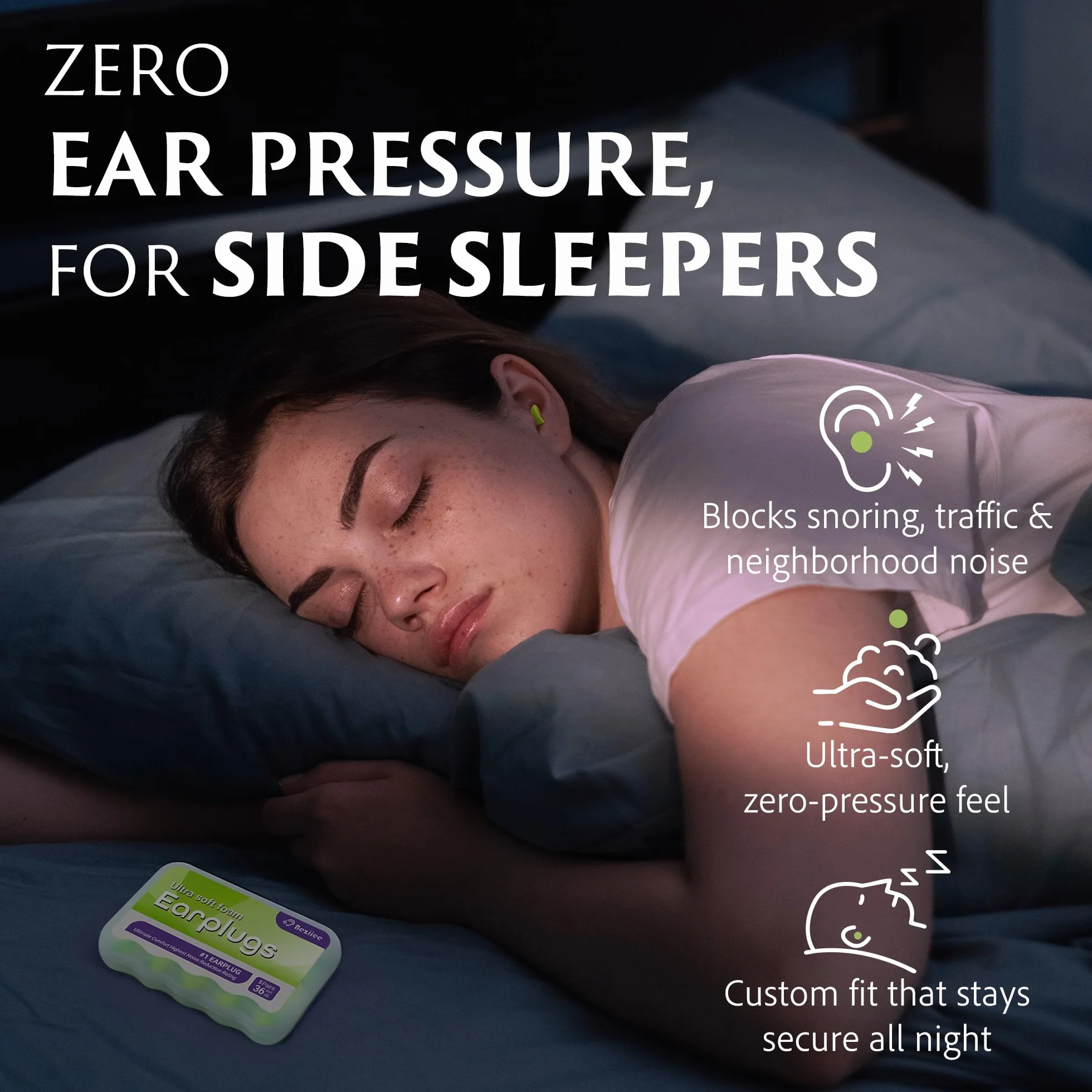 Tappi Orecchie Dormire 36dB Riduzione Rumore Senza Pressione 5 Paia Verde