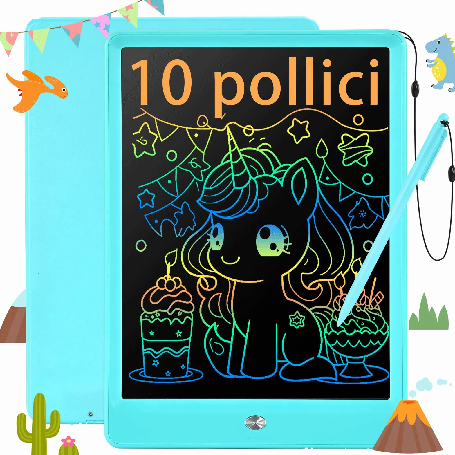 EooCoo Tavoletta Grafica Bambini 10 Pollici LCD Scrittura Lavagna Cancellabile Blu