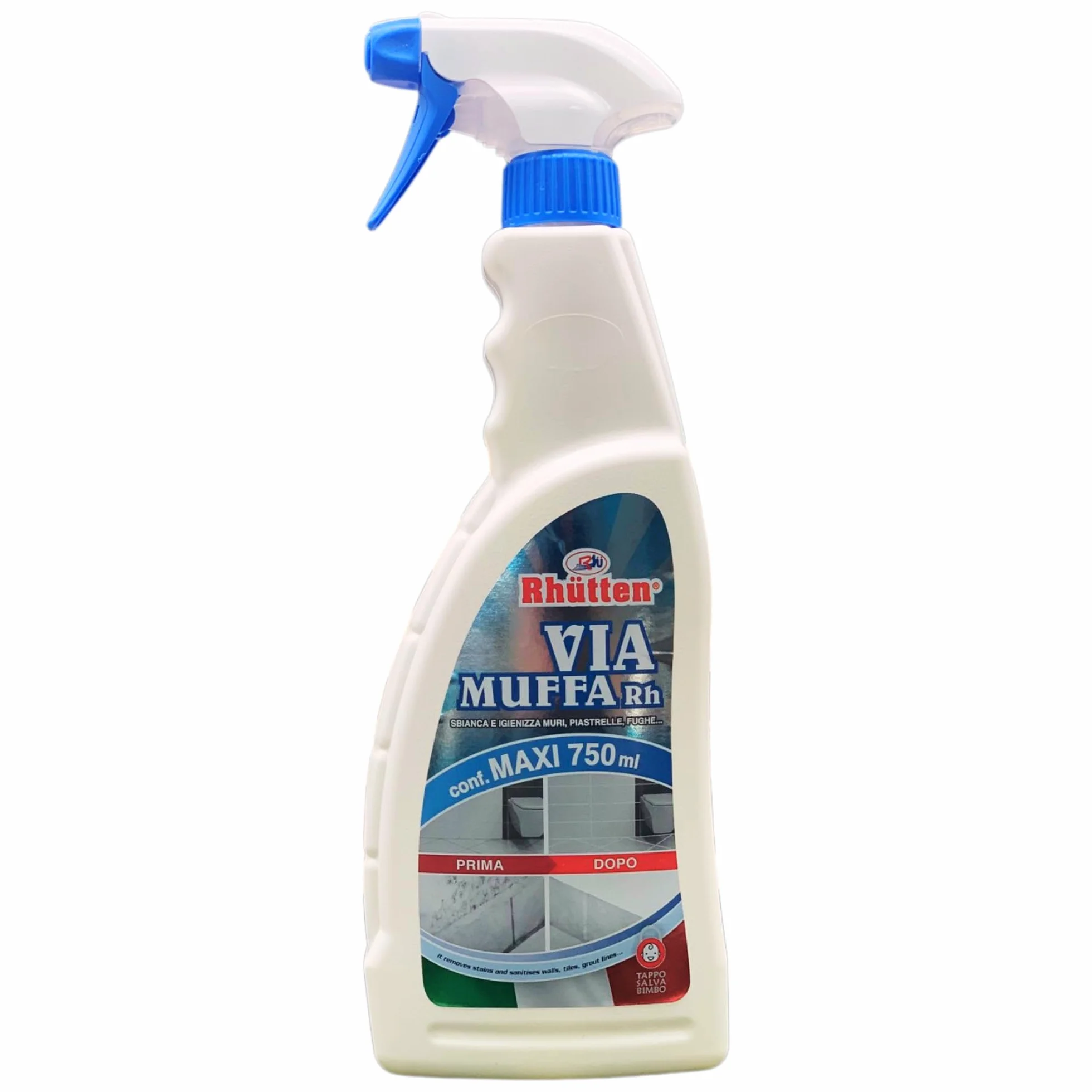 Detergente Spray VIA MUFFA Rh. Sbianca e Igienizza 750ml + Panno SOFT In Lattice 30x30 (2 Flaconi + Panno)