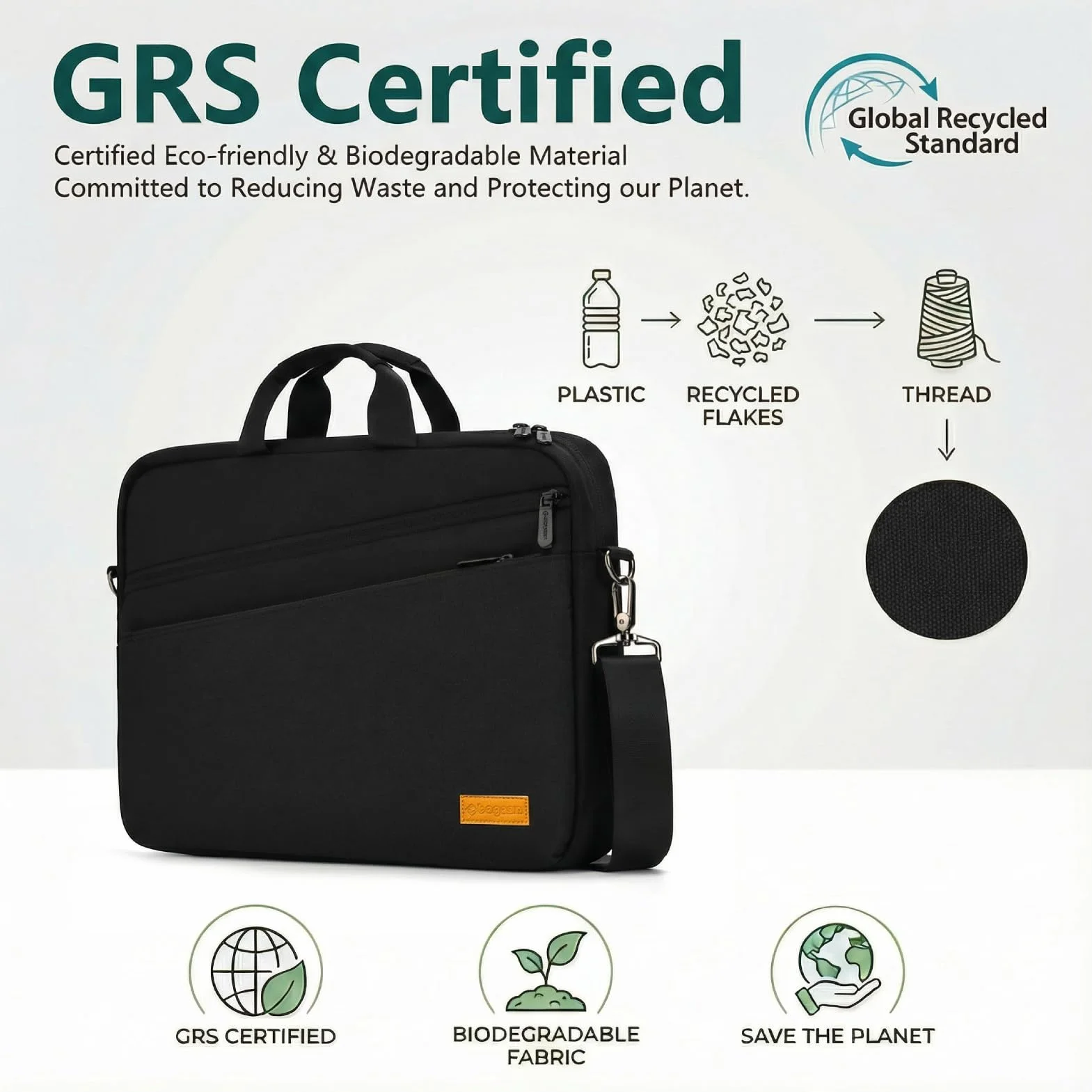 bagasin Borsa a Tracolla per PC, Borsa Messenger per Porta Laptop 15 15,6 16 Pollici, Custodia per PC Computer Portatile, Valigetta Tessuto Idrorepellente, Imbottita e Leggera