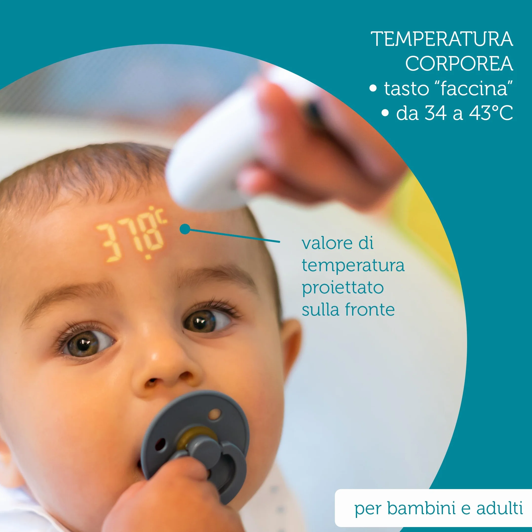 TECNIMED VisioFocus SMART 06470 Termometro febbre infrarossi a distanza medicale bambini adulti con Proiezione fronte Made in Italy