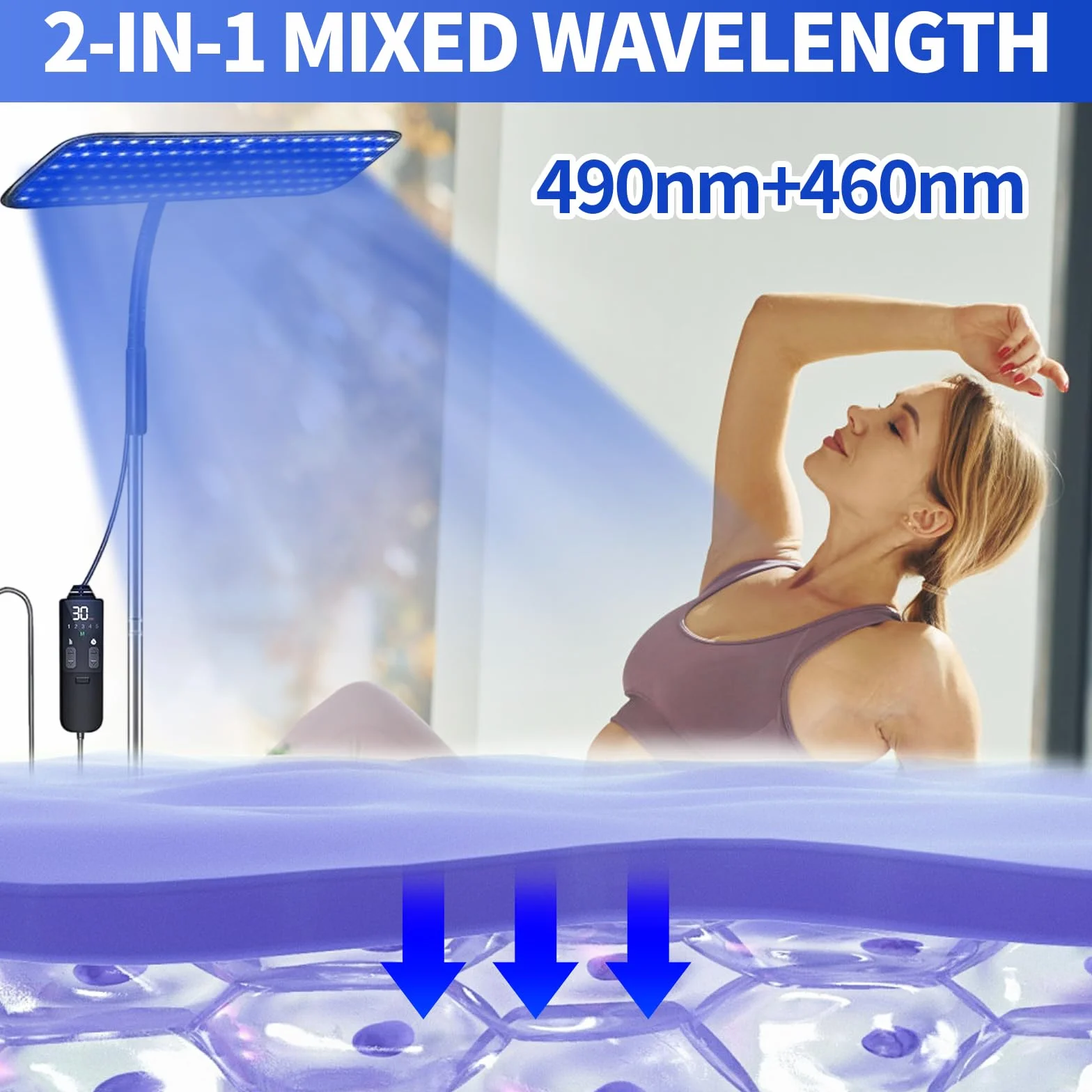 Solarium per la casa 50 W lampada abbronzante portatile con occhiali base retrattile 460 NM 490 NM