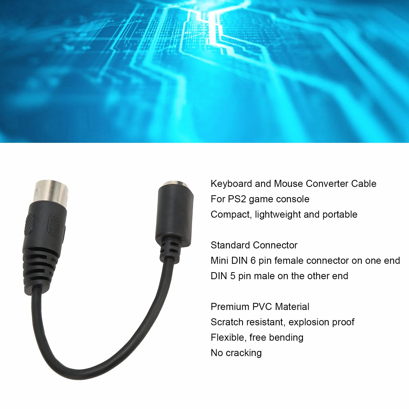Cavo Adattatore DIN 5 Pin Maschio a Mini DIN 6 Pin Femmina,Cavo Convertitore Mouse Tastiera PS2, 5,9 Pollici