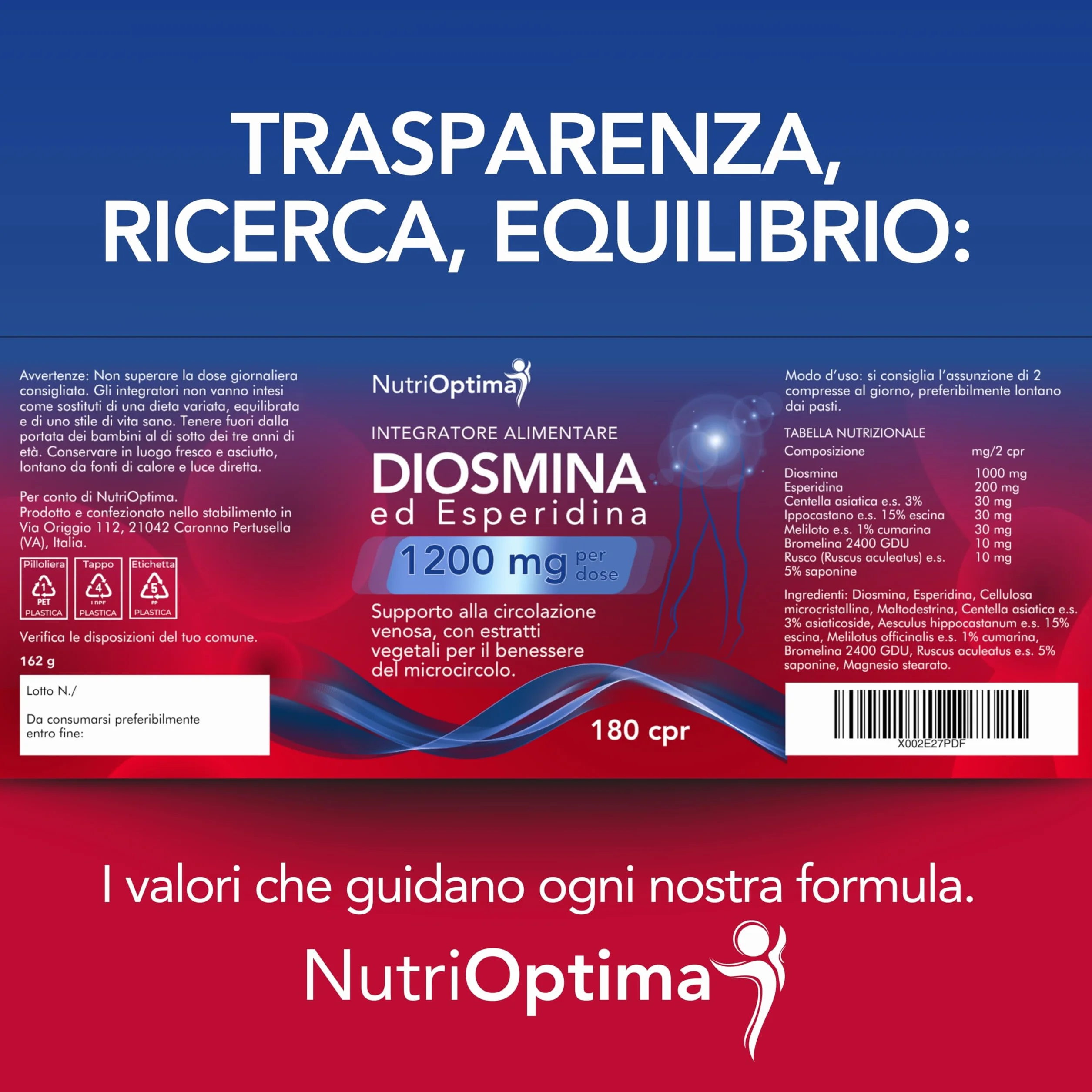 Diosmina Esperidina 1200mg 180 Compresse Integratore Flavonoidi per Microcircolo Gambe