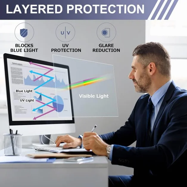 LAMA Pellicola protettiva anti-luce blu per monitor da 27 pollici, pellicola protettiva per display con blocco della luce blu, protezione per gli occhi, protezione antiriflesso 16:9 (598 x 337 mm)