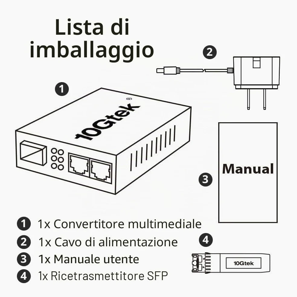 10Gtek 3 Ports 1.25G Media Converter with 1 SFP Port + 2 RJ45 Ports, packed with a 1000Base-LX Module, 1000Base-LX to 10/100/1000Base-Tx, up to 20-KM