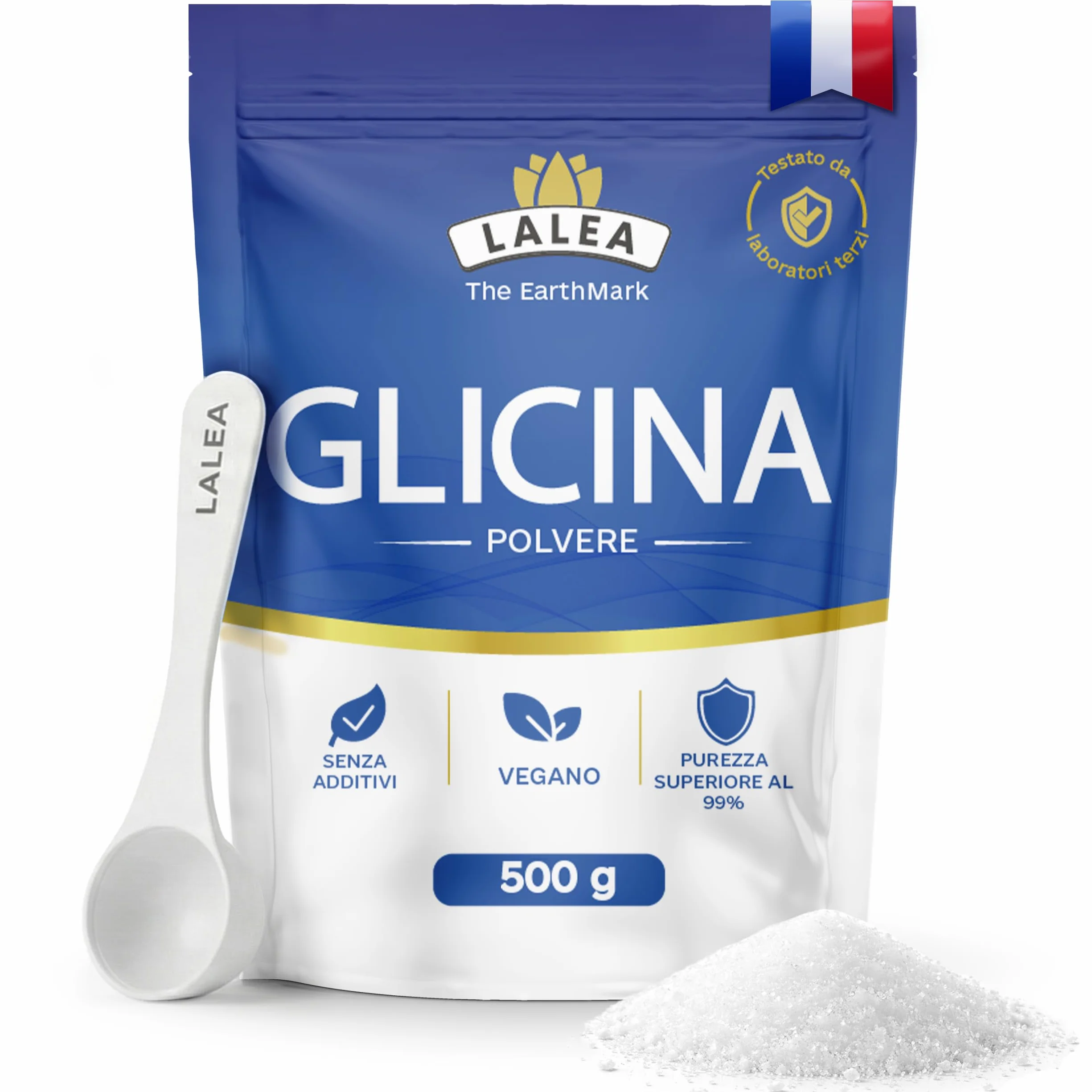 LALEA Glicina Polvere 500g – Amminoacido Glicina Pura al 100% – Componente del Collagene – Vegano, Senza Additivi – Supporta Sonno, Articolazioni e Pelle
