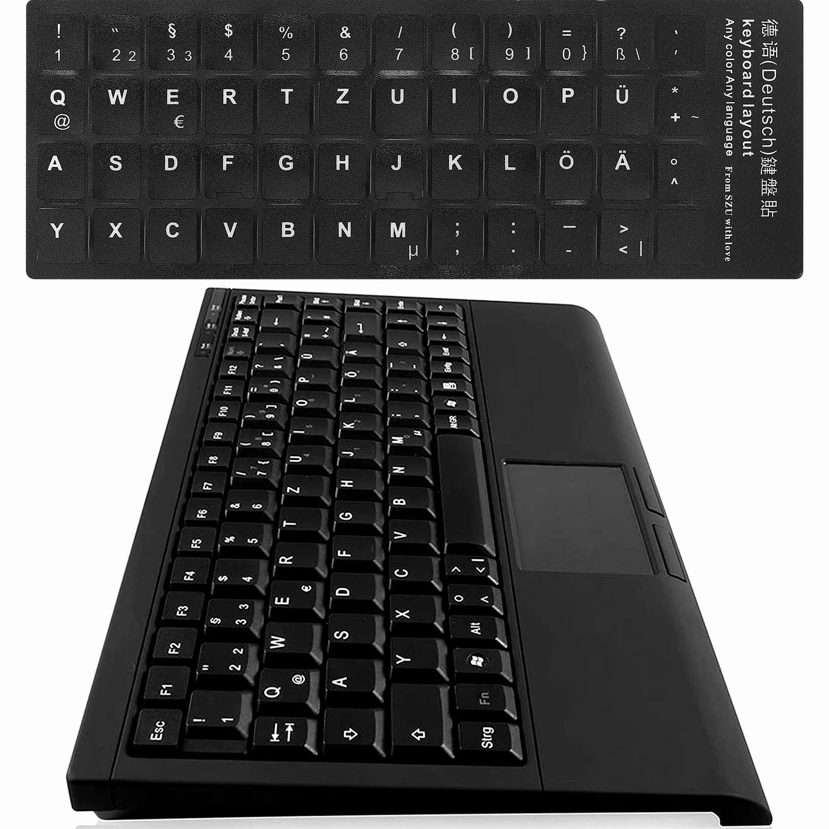 Tastiera Adesivi in Tedesco per Computer Portatile e Desktop, Kit di 7 Pezzi con Lettere Bianche su Sfondo Nero