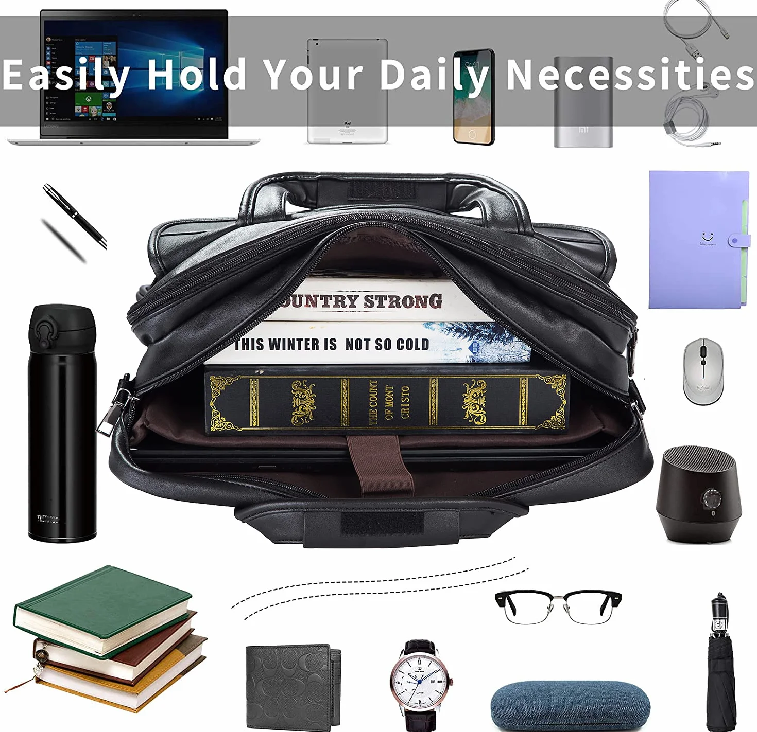 seyfocnia Borsa messenger da uomo in pelle fatta a mano per viaggi d'affari borsa per computer portatile