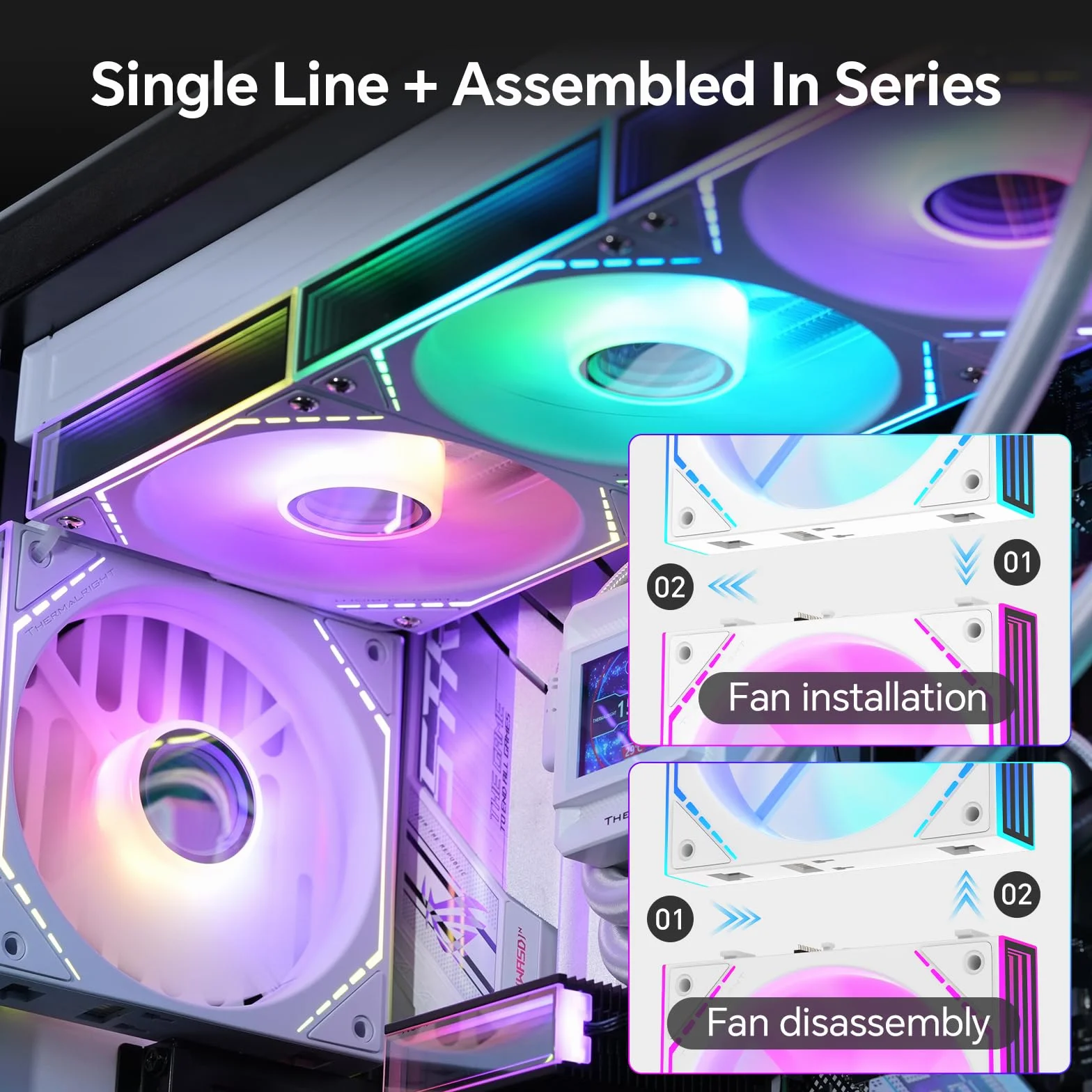 Thermalright TL‑M12QRW-S X3 Ventole per case PC da 120 mm con lama inversa, flusso d'aria 1500 giri/min, catena a margherita ARGB, illuminazione a specchio infinito, confezione da 3