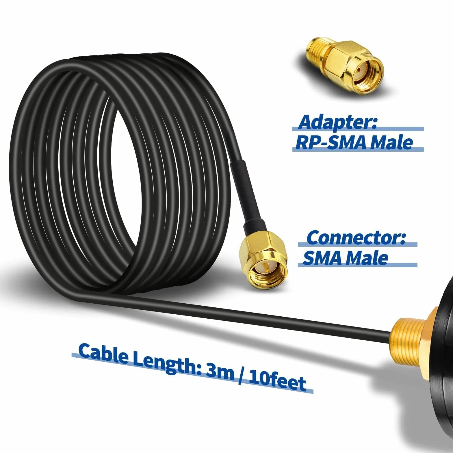 Bingfu Antenna 4G LTE Esterna 5 dBi SMA Maschio Impermeabile Montaggio a Parete con 3 m Cavo per GSM 4G LTE Router Cellulare Gateway Modem Fototrappola Fotocamera da Caccia Monitor Energia