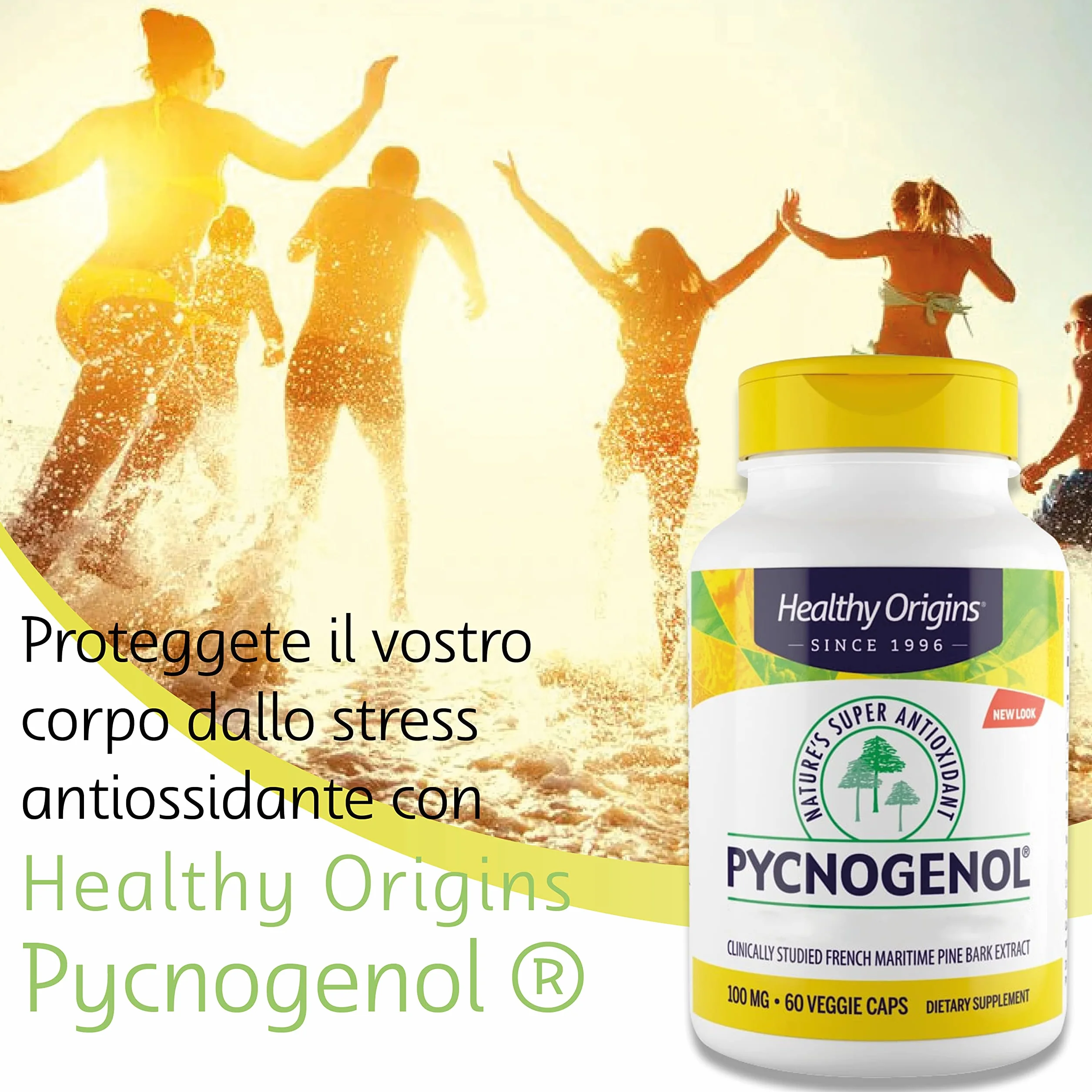 Healthy Origins Pycnogenol 100 mg 60 Capsule Vegane Pino Marino Senza Glutine