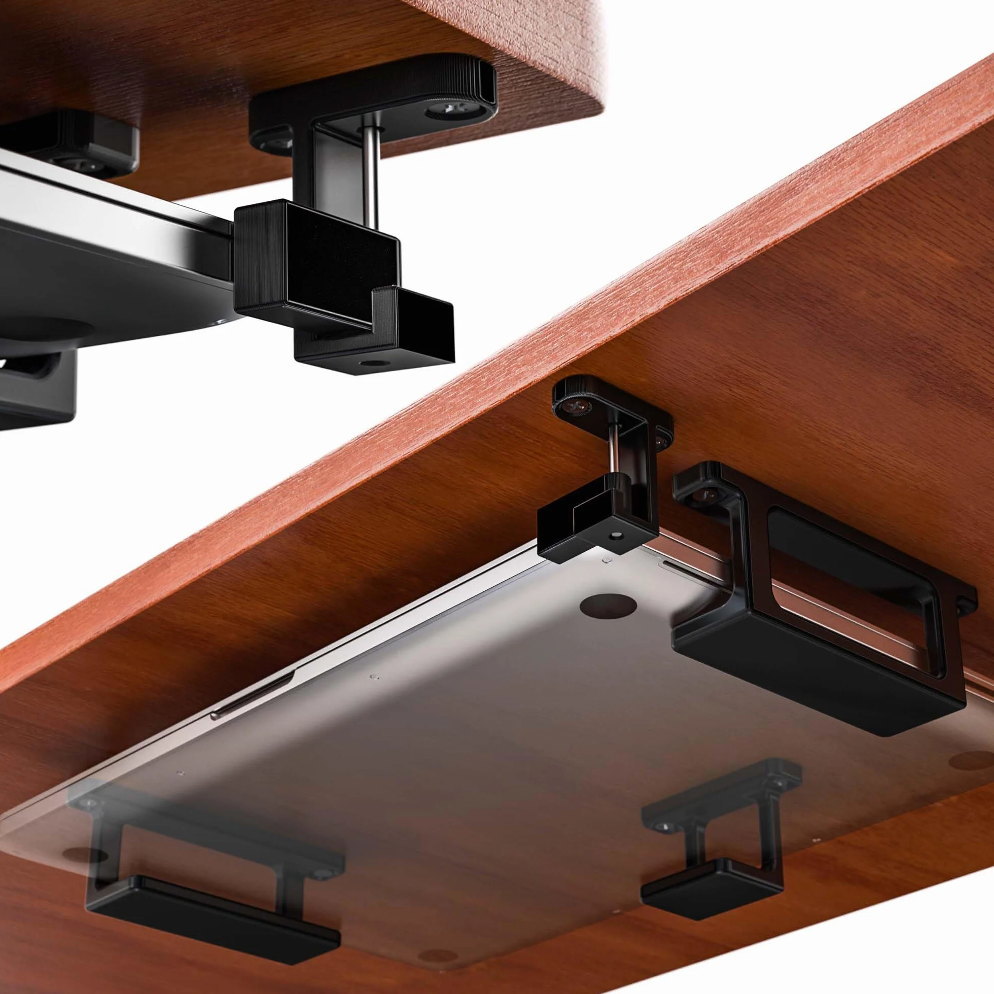 Mobilefox Supporto per mensola per laptop, sotto scrivania, con protezione anticaduta per notebook MacBook 0-35 mm (nero)