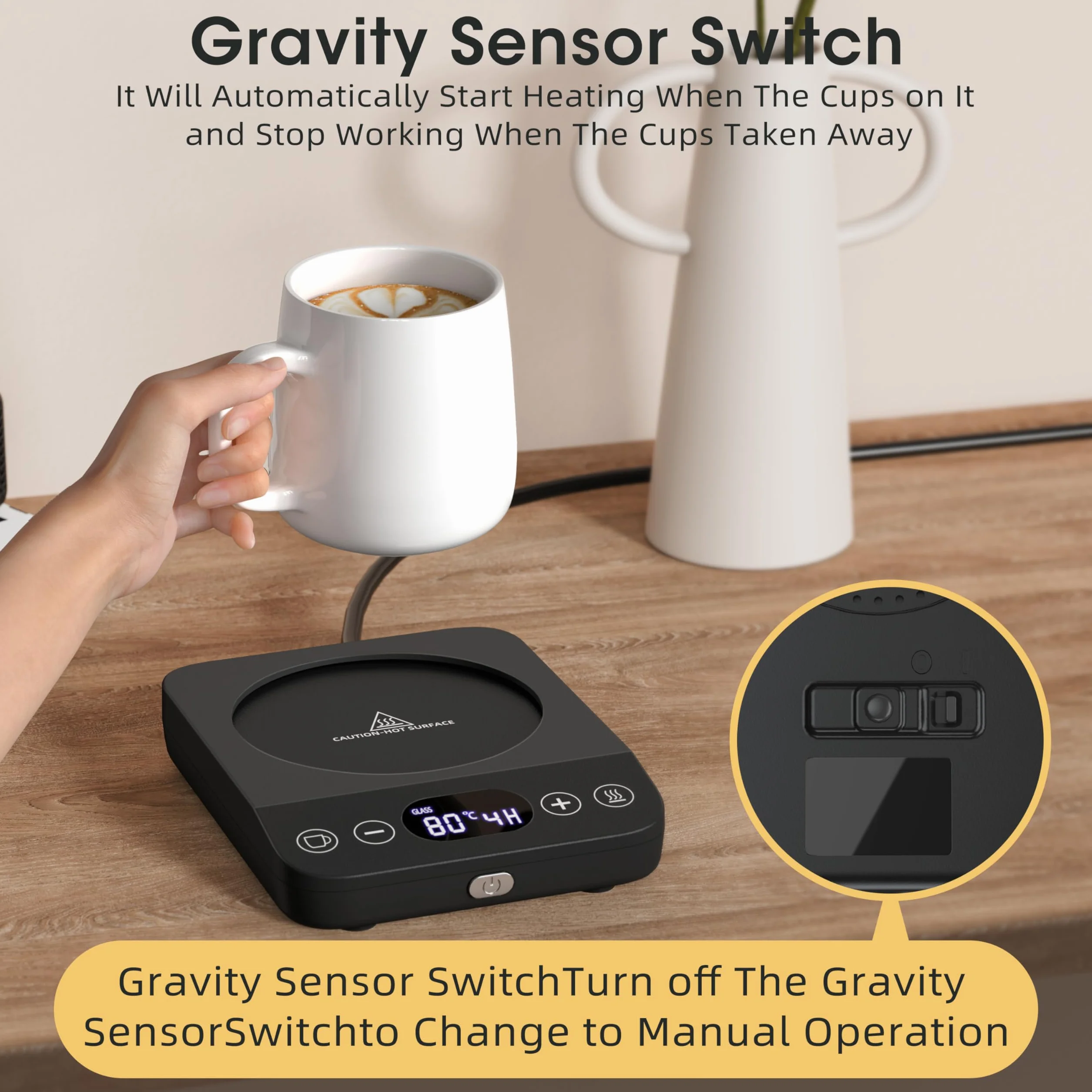 Vexloria Scalda Tazza Elettrico, Scaldatazze da Caffè, Bevande, Tè, Scalda Latte Elettrico Portatile con 9 di Temperatura Modalità Spegnimento Automatico, Scalda Tazza per Ufficio, Casa B01