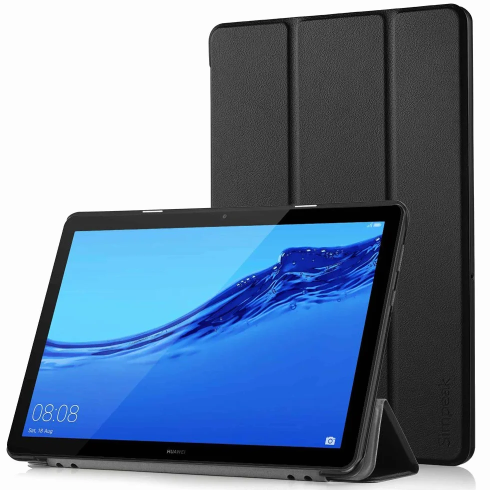 Simpeak Custodia in Pelle PU per Huawei MediaPad T5 10, T5 10.1 2018 Ultra-Sottile Folio Supporto Smart Nero