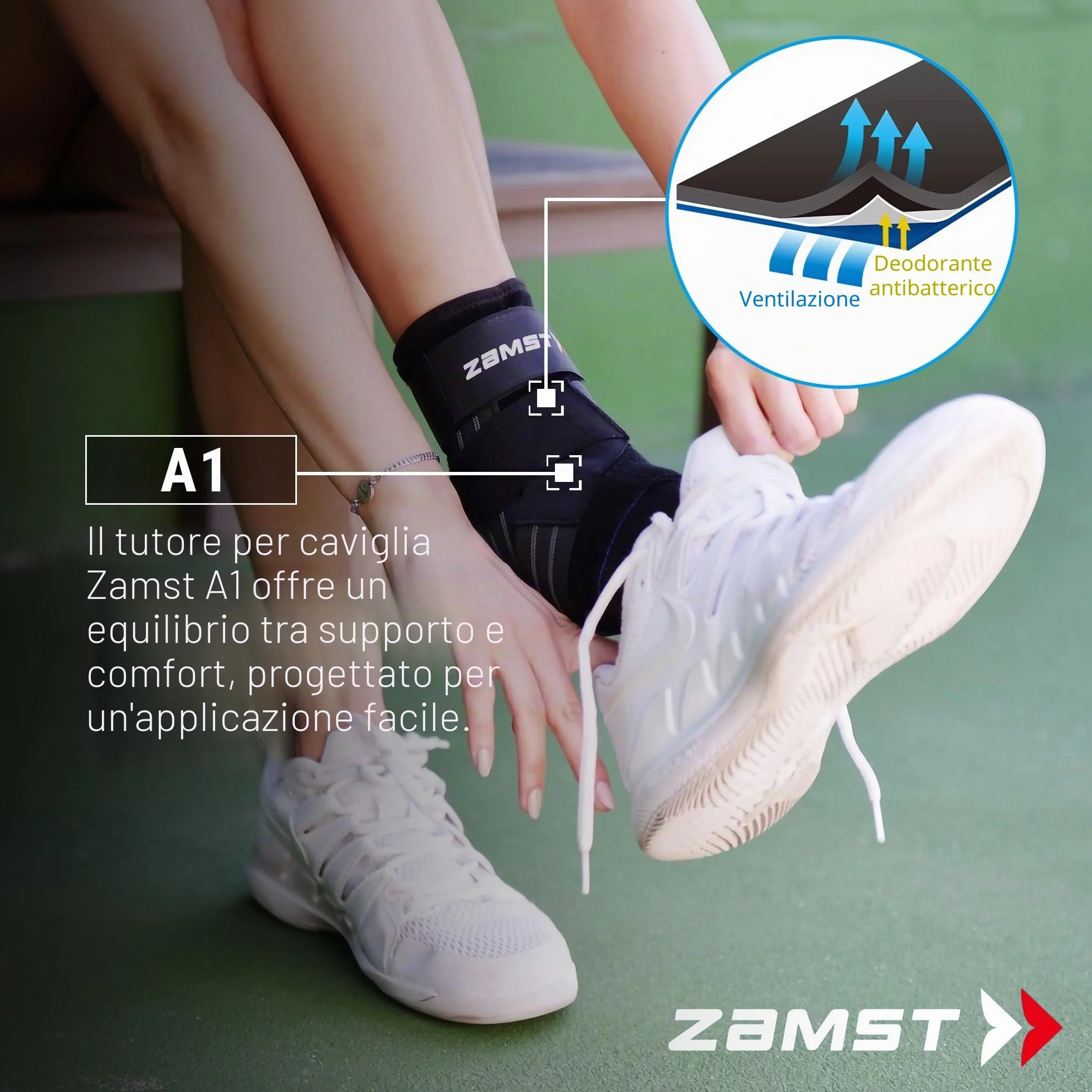 Zamst A1 Ankle - Tutore caviglia regolabile per distorsioni moderate Grado II e instabilità cronica - Sinistra M