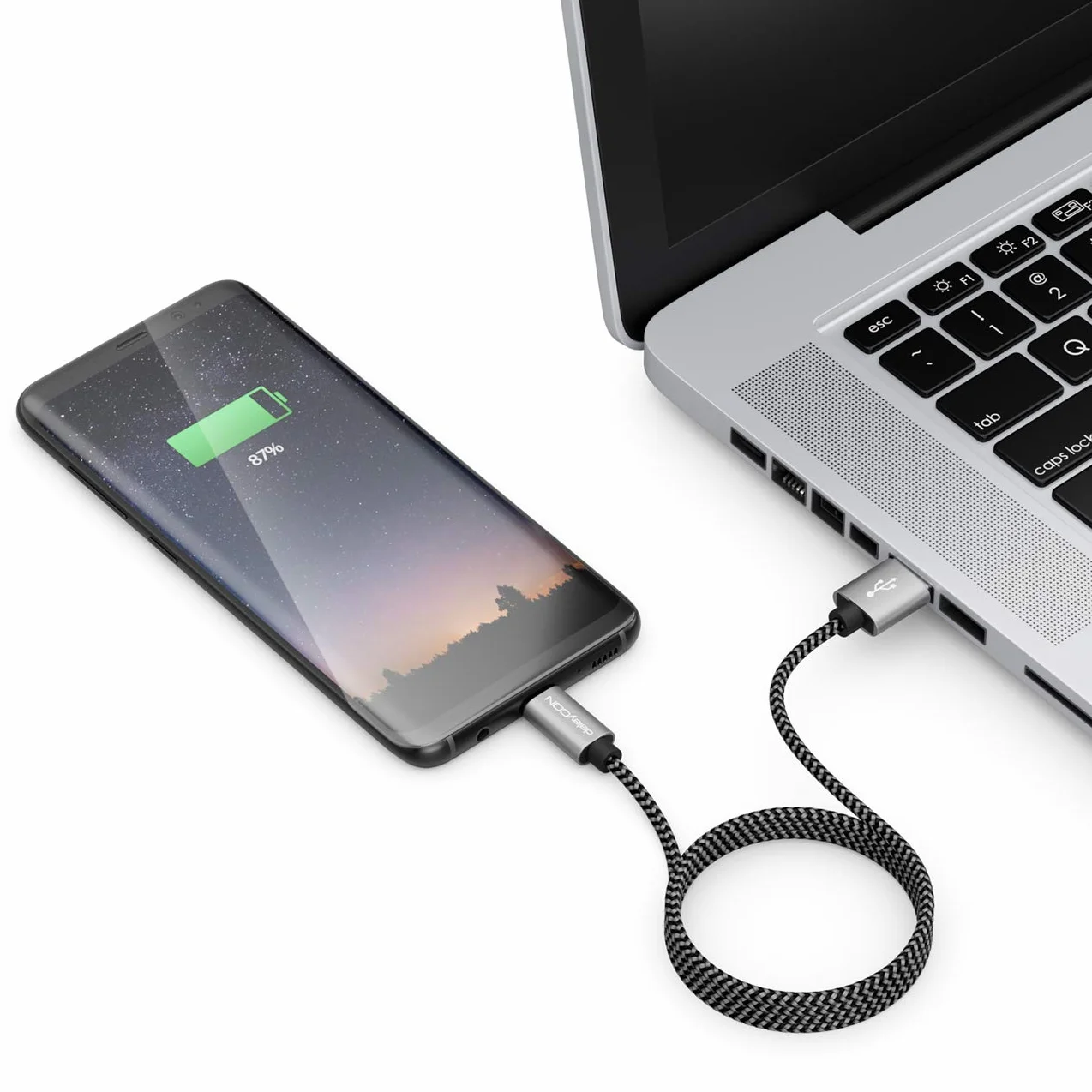 deleyCON 1,5m Nylon USB-C Ricarica Dati USB Tipo C Connettori Metallo Ricarica & Sincronizzazione Smartphone