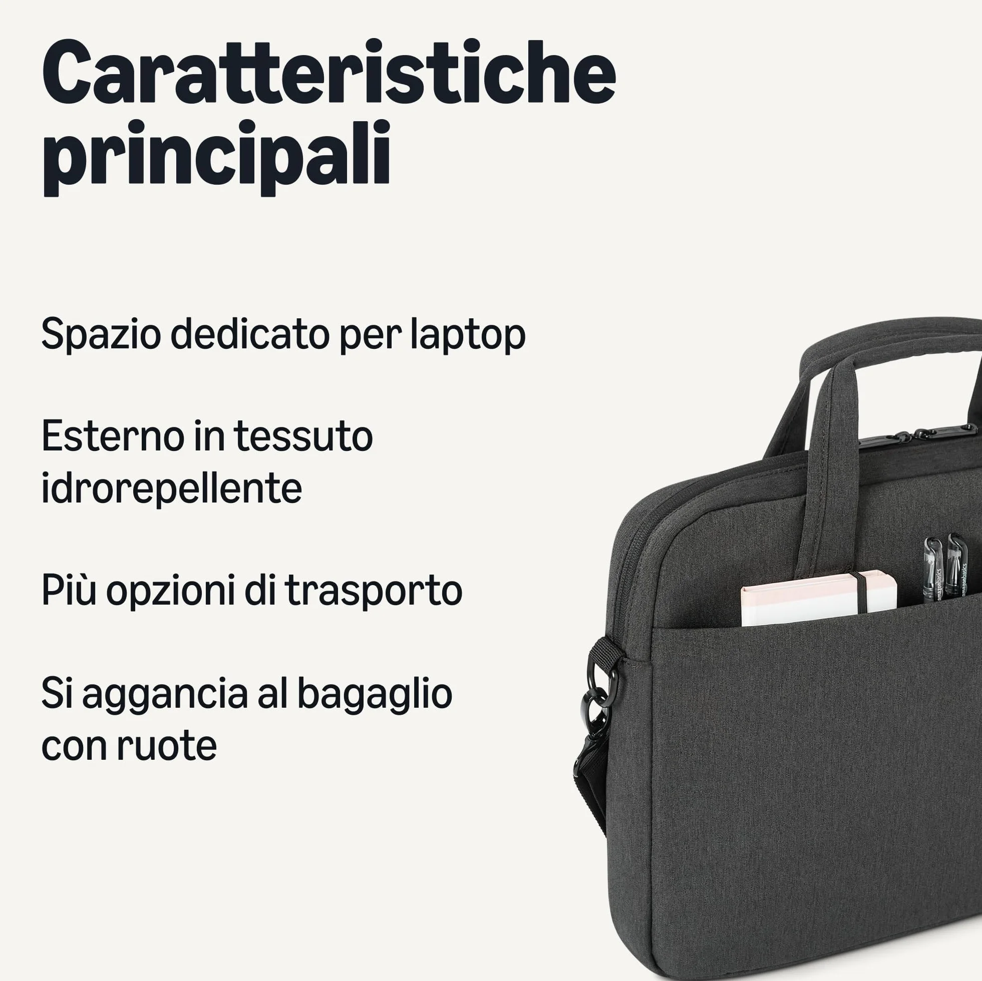 Amazon Basics - Borsa a tracolla per laptop e tablet da 15.6in (39.6cm) per donna e uomo, nero