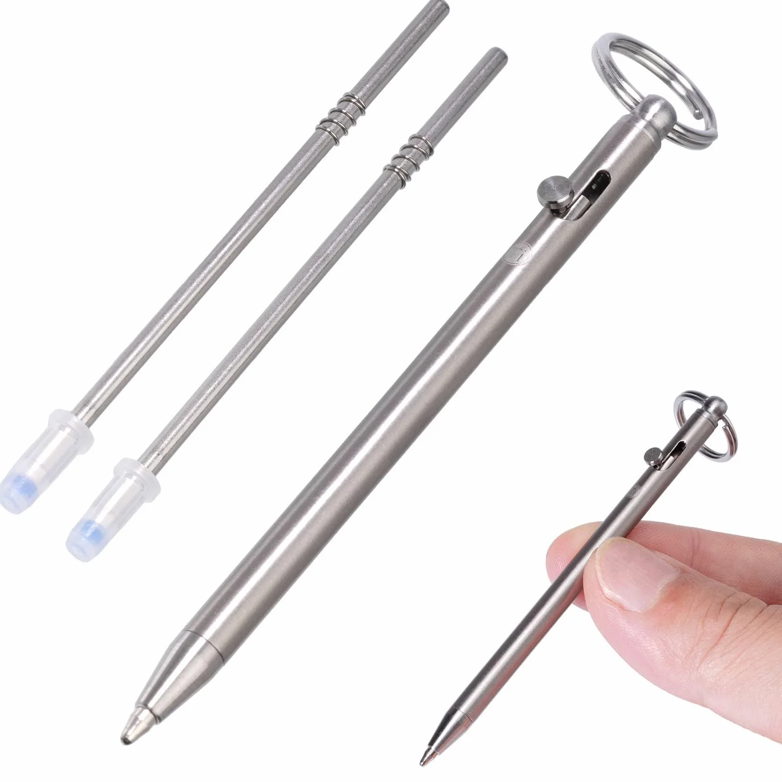 Mini penna a sfera in titanio EDC TKP1, retrattile con foro portachiavi, Bolt Action