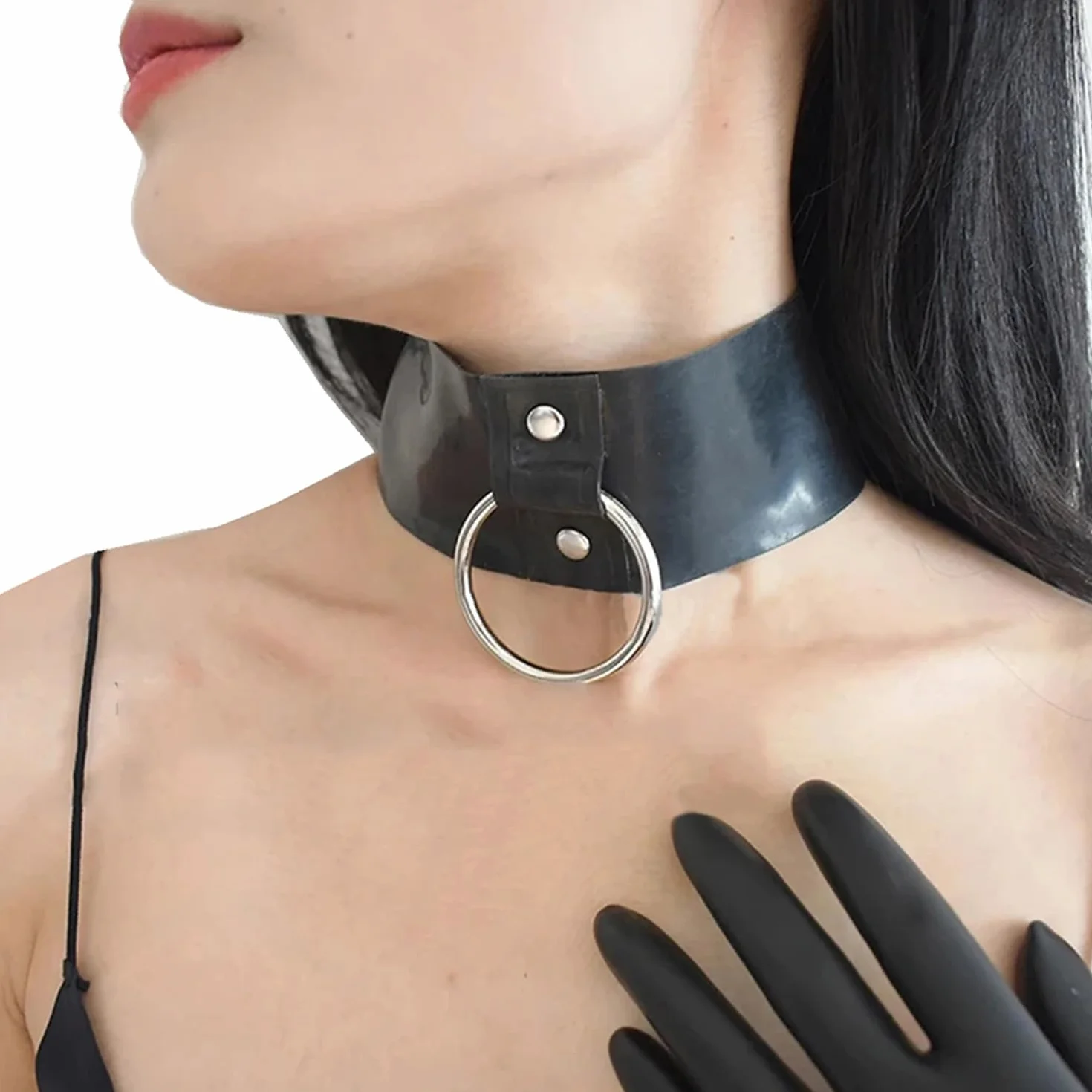 Copricollo Lattice Gomma Nero con O Ring e Fibbia Regolabile