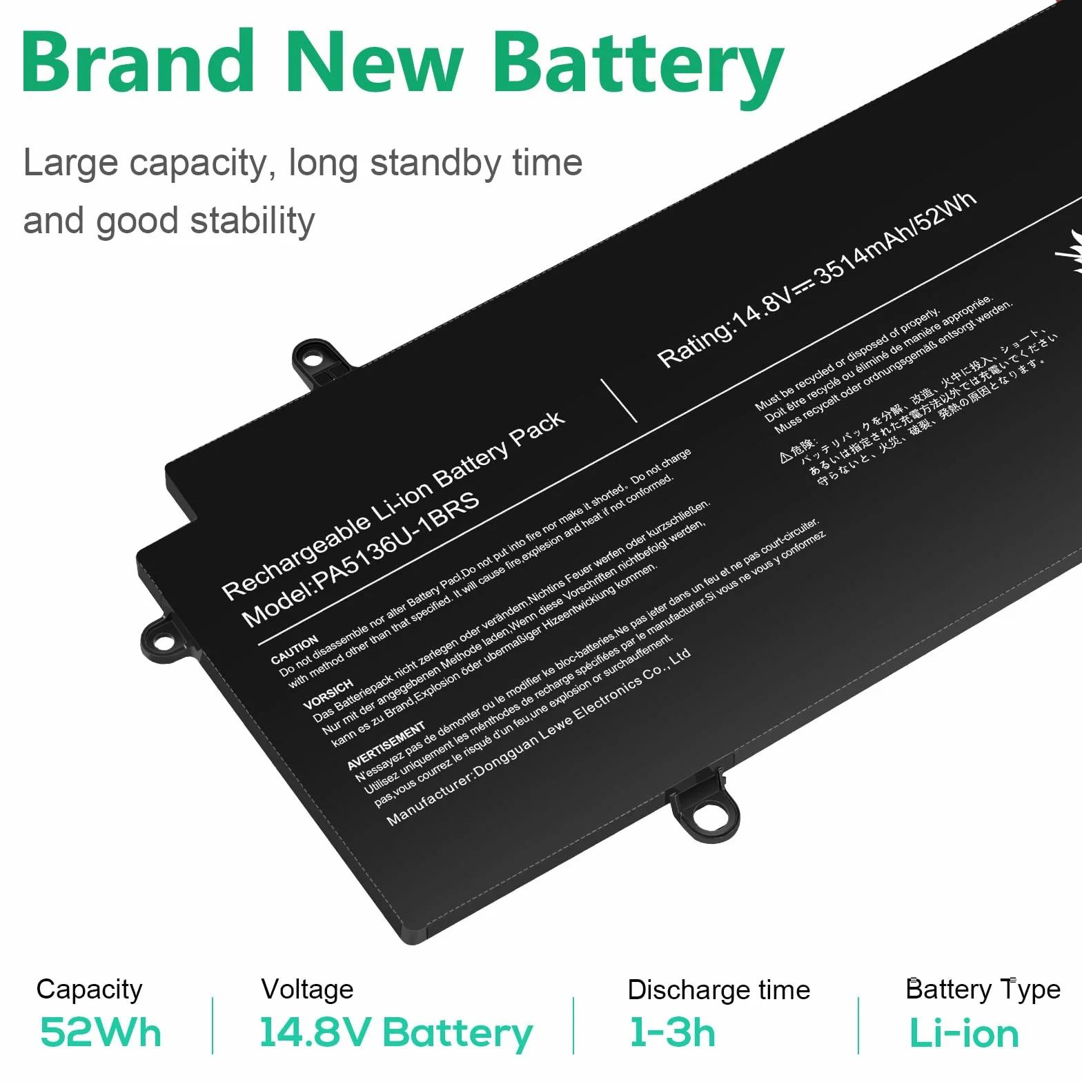 ASUNCELL 14.8V/52Wh PA5136U-1BRS Batteria del computer portatile per Toshiba Portege Z30 Z30-A Z30-B Series Z30-A1301 Z30-AK01S Z30-AK03S Z30-AK04S Z30-AK06S Z30-AK12S Z30-AK22S Z30-AK31S Z30-AK32S