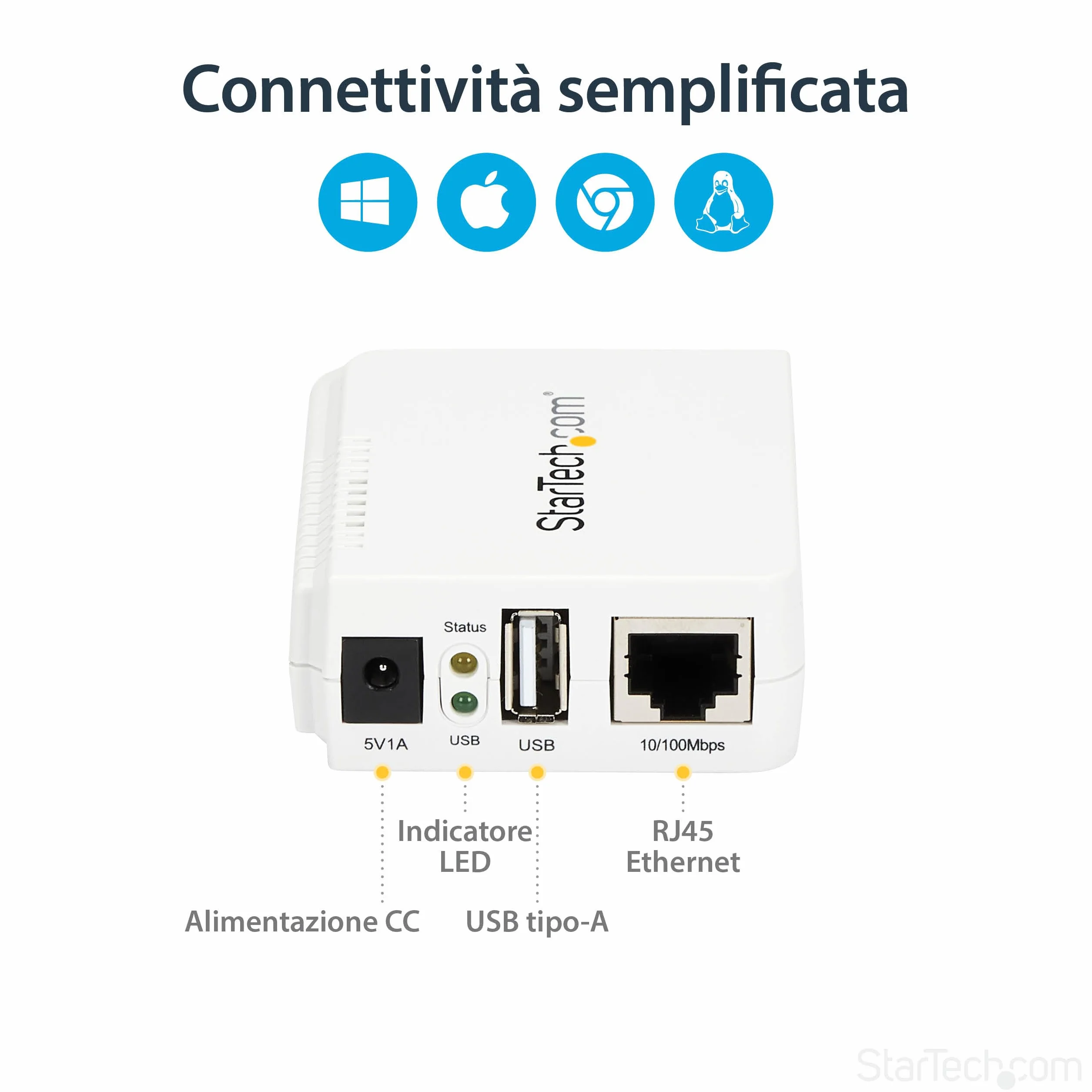 StarTech.com Server di Stampa Wireless N ad 1 porta USB con porta ethernet 10/100 Mbps - WiFi Print Server USB - 802.11 b/g/n (PM1115UWEU)