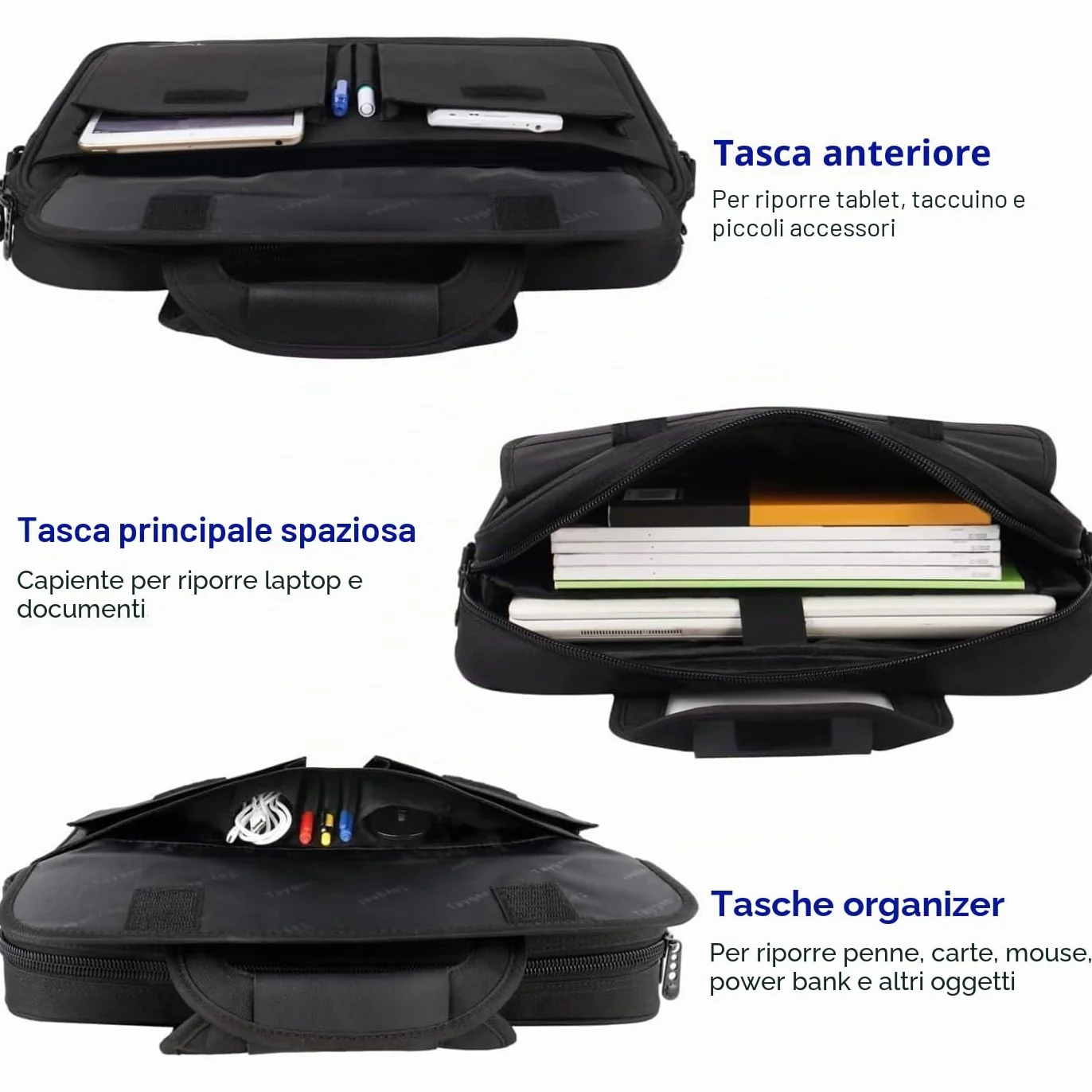 Taygeer Borsa Porta PC, 15.6 Pollici Impermeabile Borsa Computer Portatile Borsa Messenger per Donna Uomo Insegnanti Viaggio Lavoro Università Scuola, Nero