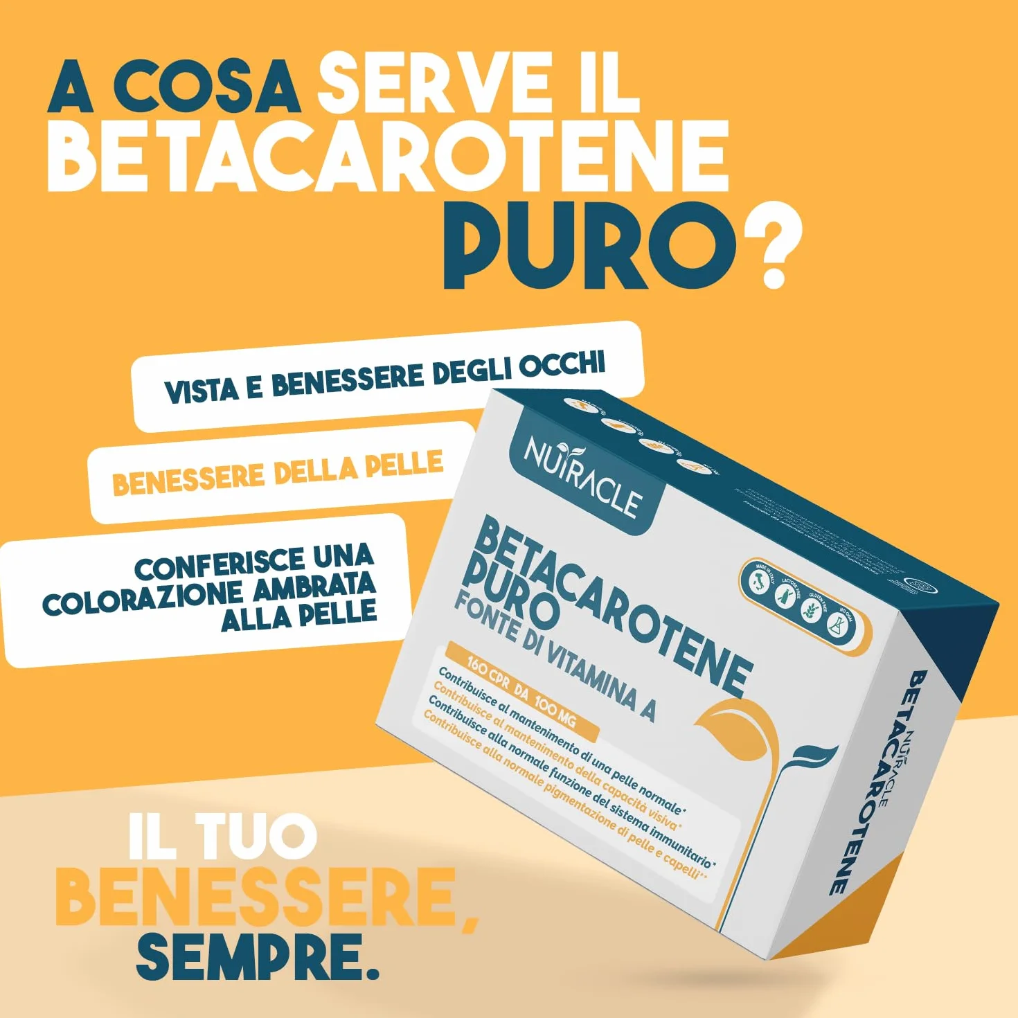 Nutracle Betacarotene 160 compresse Integratore Beta-Carotene Rame Abbronzatura Forte Vista Alta Concentrazione Pro Vitamina A