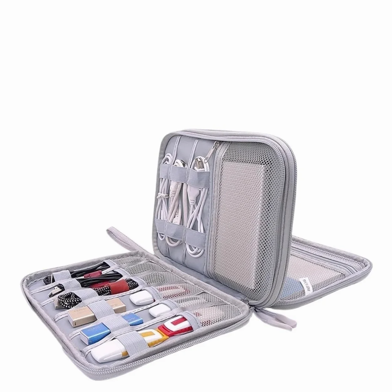 Borsa for organizer for cavi da 2 pezzi Borsa da viaggio for gadget a doppio strato Accessori for elettronica Custodia for cavi Borsa for tablet for lettore di giochi Per Cavi, Caricabatterie(Gray)