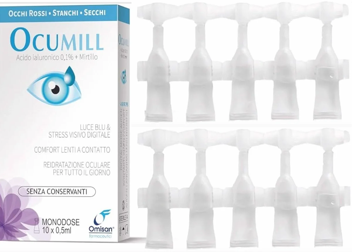 Ocumill Gocce Oculari Acido Ialuronico 3 in 1 Lubrificante Idratante Rinfrescante Monodose 10 x 0.5ml