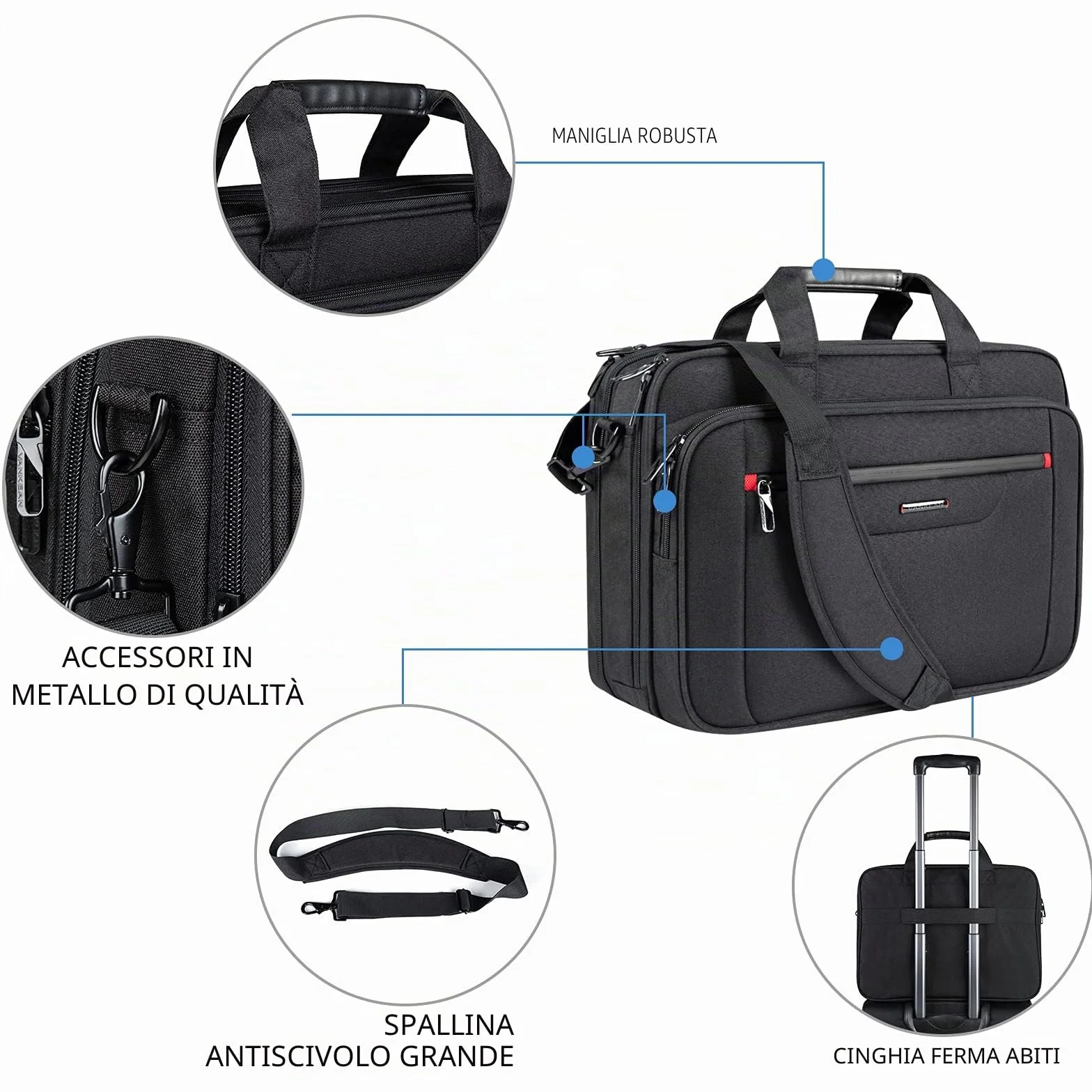 VANKEAN Valigetta per Laptop Borsa per Laptop Premium Adatta fino a 17,3 Pollici Borsa a Tracolla per Laptop Borsa a Tracolla Idrorepellente espandibile per Borsa per Computer per Affari/Scuola-Nero