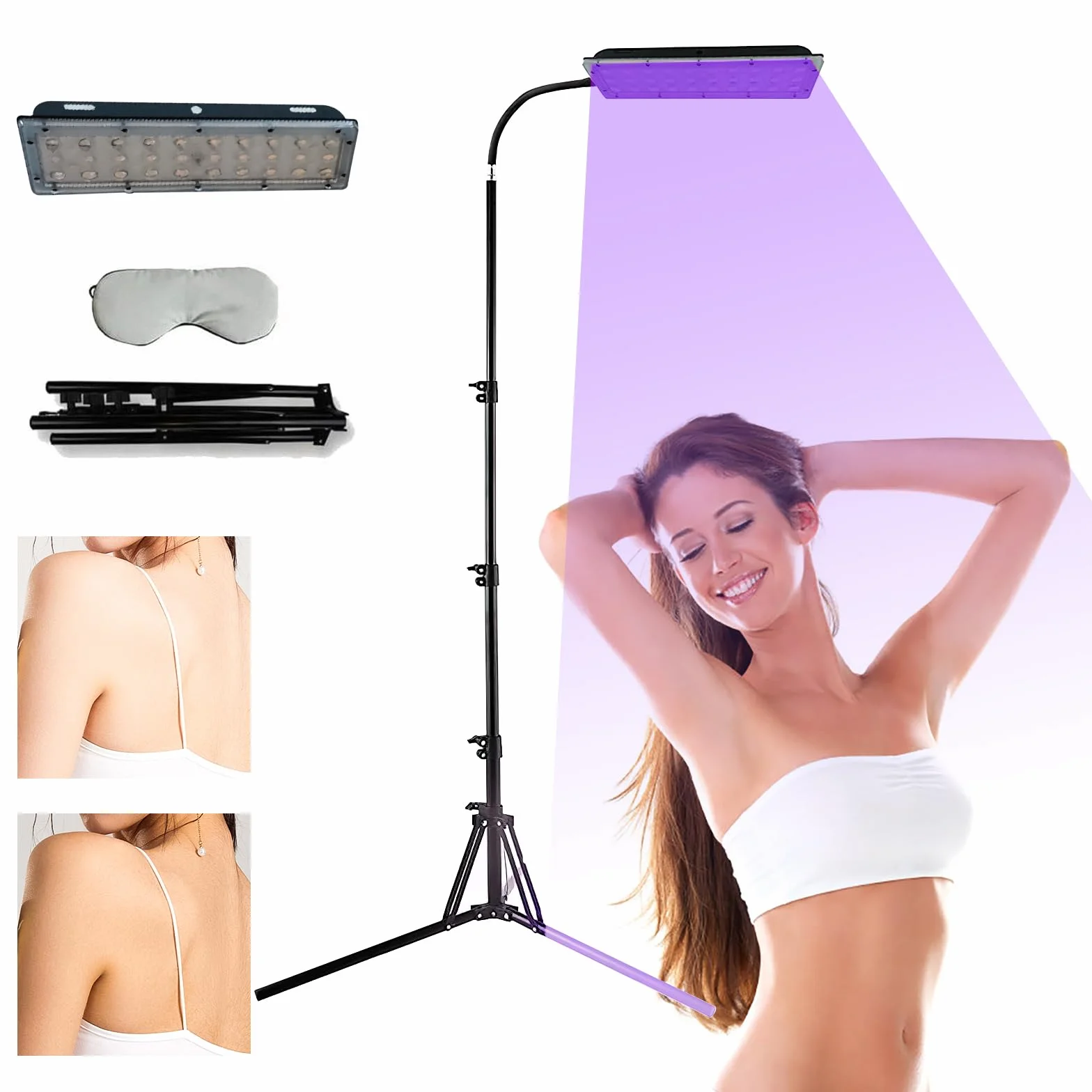 Lampada Abbronzatura 45W 395nm UV per Viso e Corpo con Supporto Regolabile e Protezione Occhi