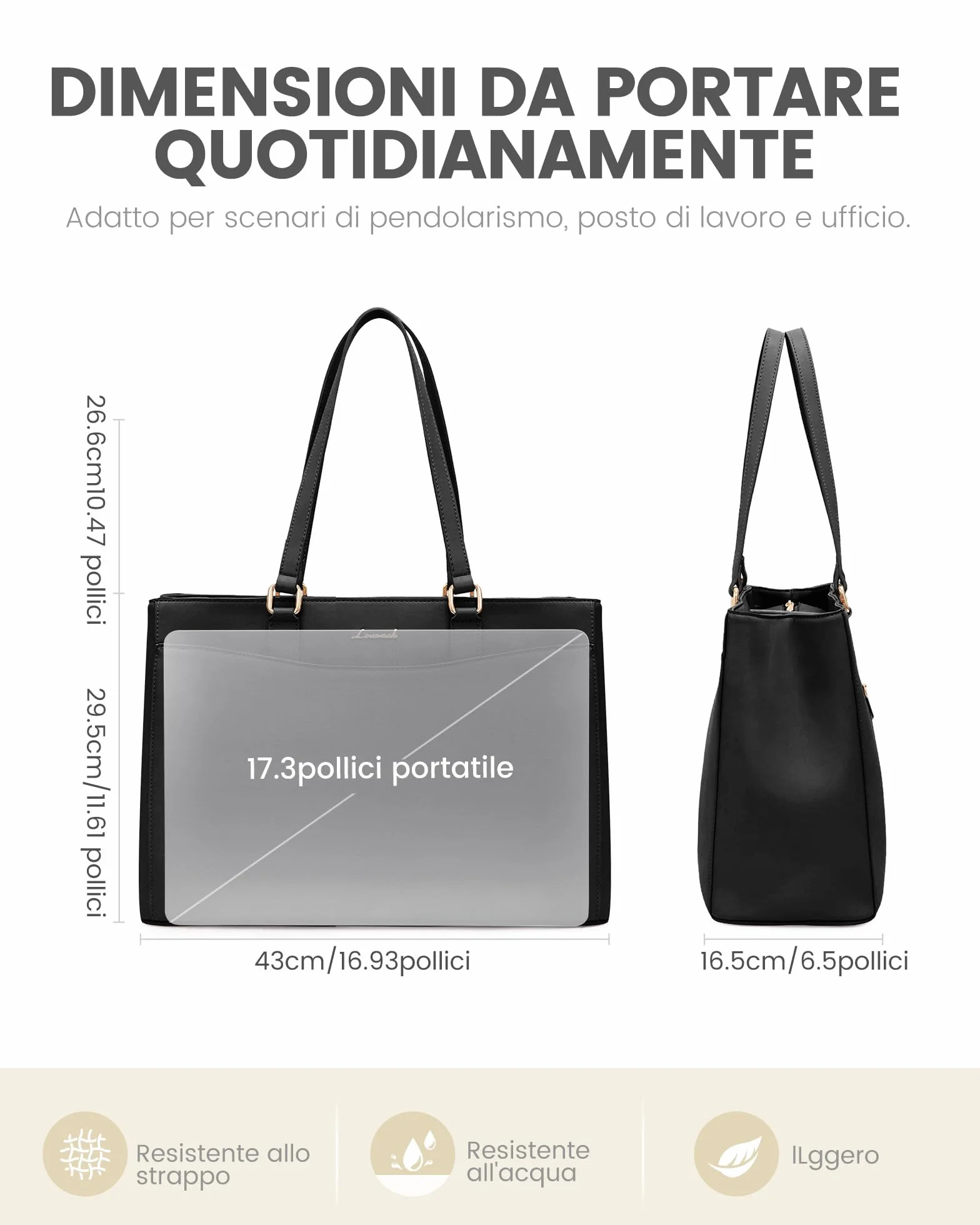 LOVEVOOK Borsa Donna Grande, PU Pelle Borse da Lavoro Università Tote Bag porta PC, Elegante Borsa Tracolla per Ufficio University Docente Scuola