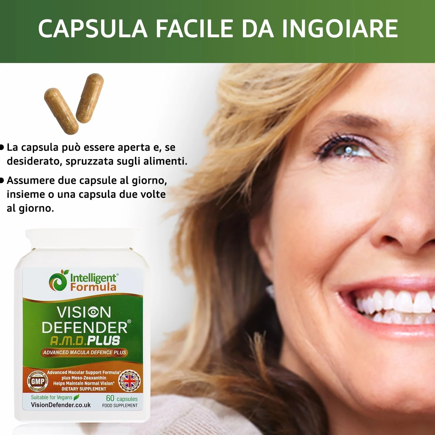 Vision Defender Plus Integratore Alimentare per la Vista AREDS2 con Meso-Zeaxantina Luteina Zeaxantina 60 Capsule Vegane