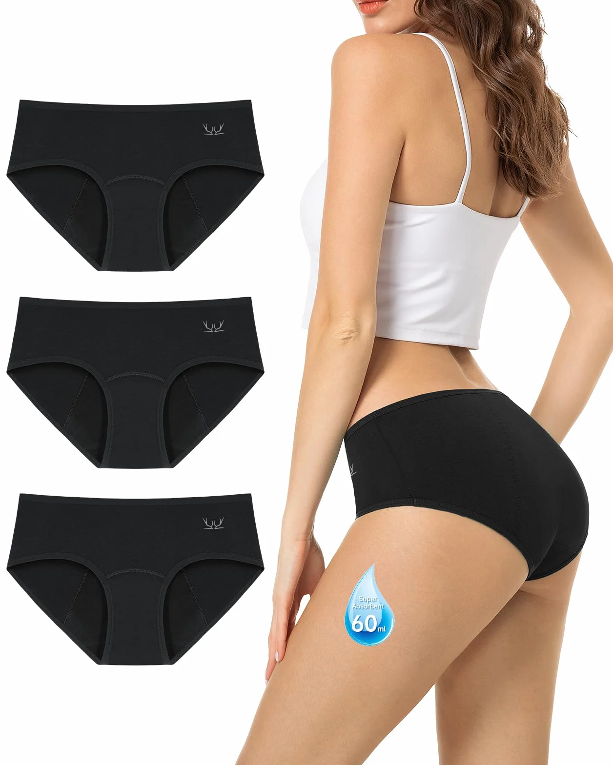 TANSTC Mutande Mestruali Donna Cotone 4 Strati Assorbenti Riutilizzabili 3 Pack
