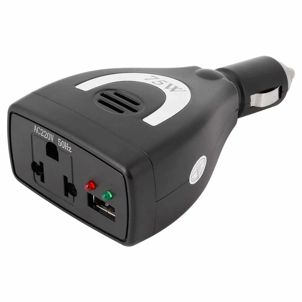 CARICABATTERIE USB CONVERTITORE INVERTER DI ALIMENTAZIONE PER AUTO - 75W DC12V a AC 220V - TOUR CON GUIDA AUTONOMA E LAVORO SUL CAMPO - DISPOSITIVI DIGITALI - PORTATILE ED