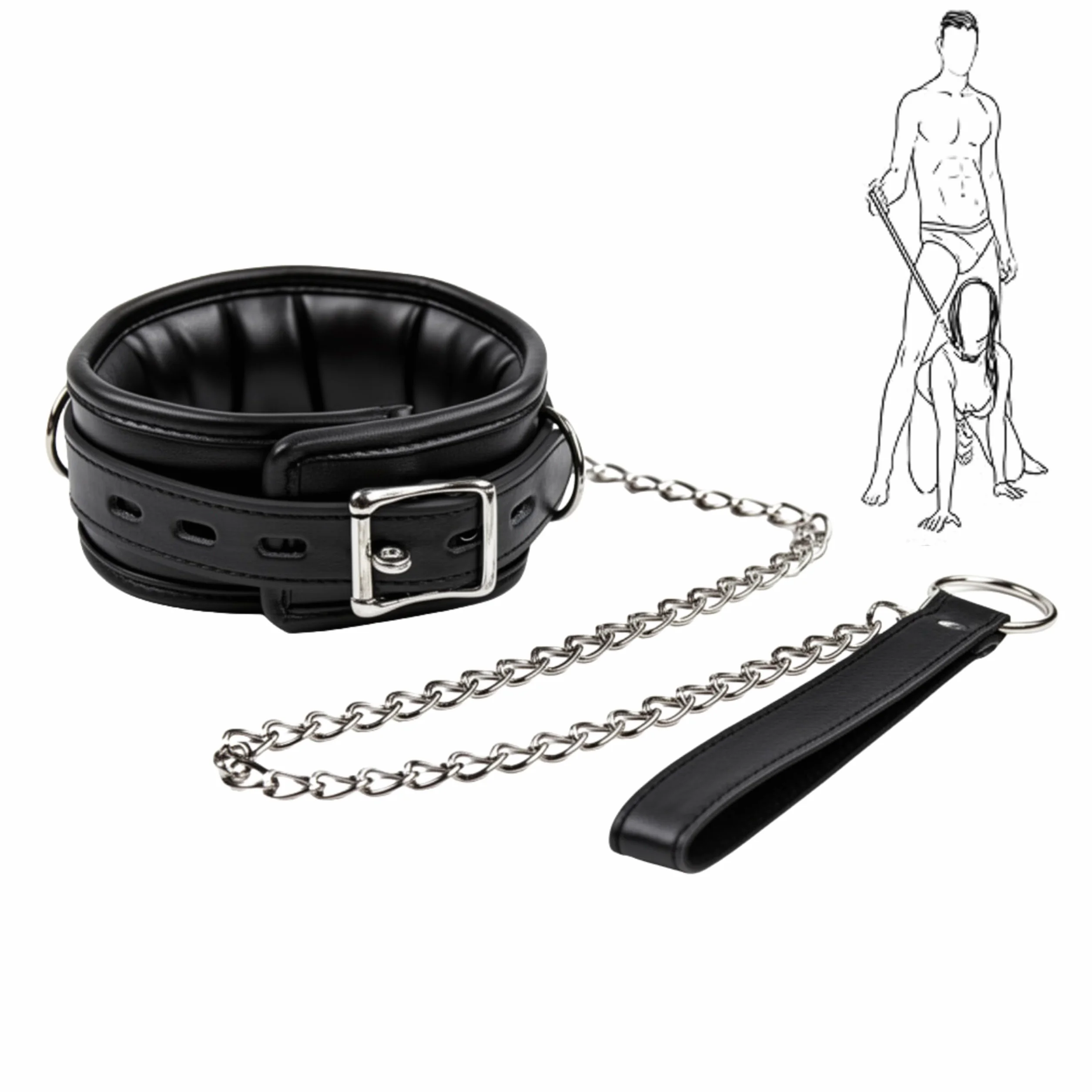 Sensual Collare BDSM in Pelle con Guinzaglio 43x4 cm FOPS B15