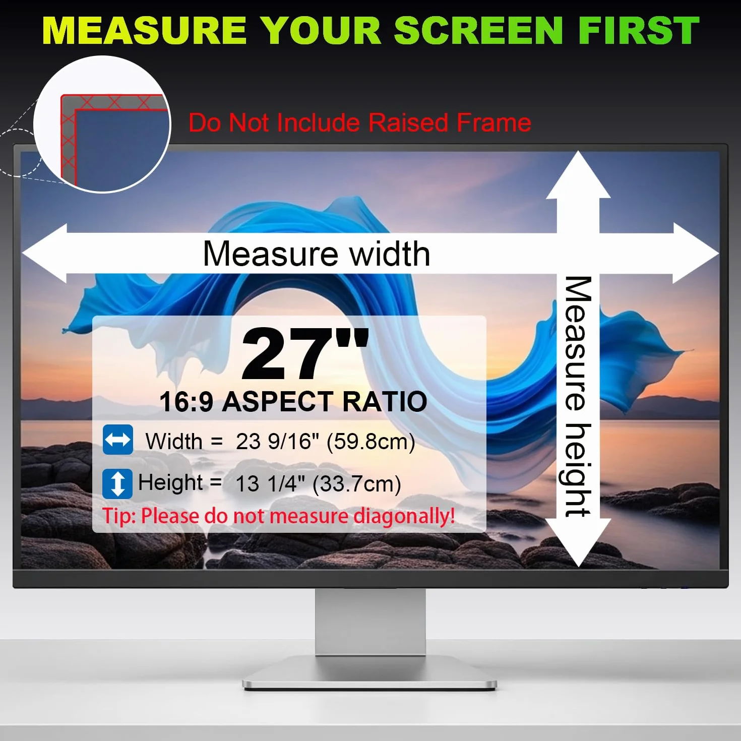 2 Pièces Pellicola Privacy 27 Pollici 16:9 (59.7x33.6cm) Monitor - Filtro Privacy Schermo Luce Blu & Anti-Riflesso, Rimovibile | Filtro privacy per schermi PC piatti e curvi