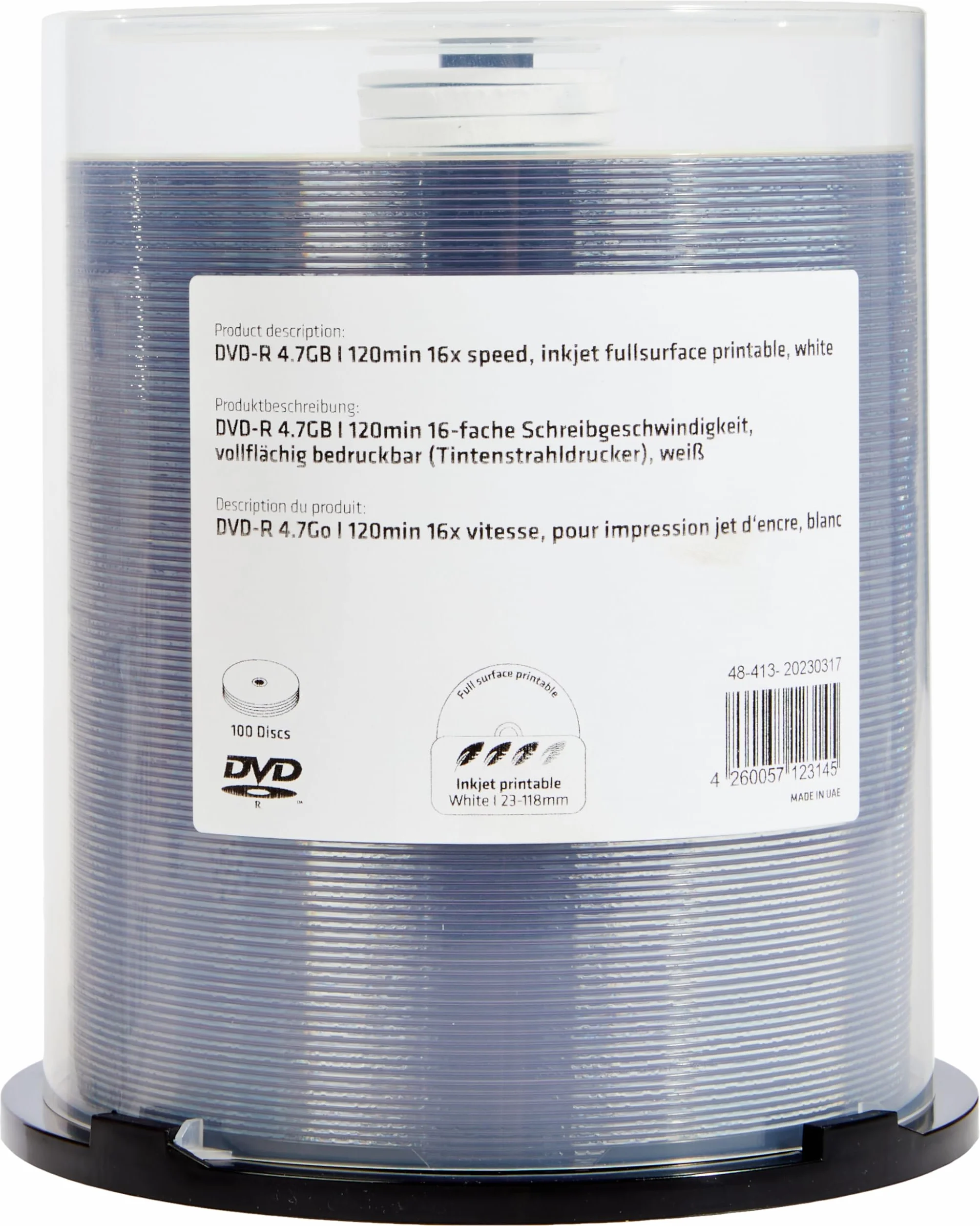 MediaRange MR413 Confezione di 100 DVD-R stampabile, 16x, 4.7 GB/120 min