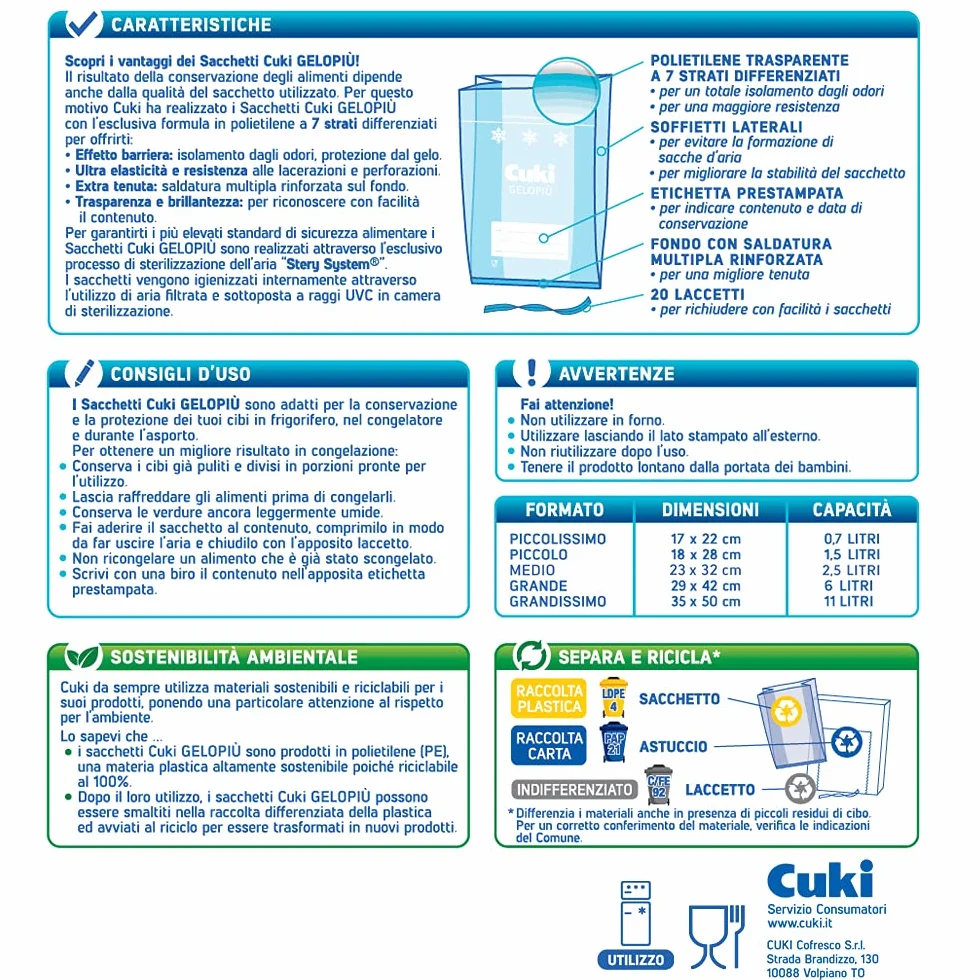 Cuki Gelopiù sacchetti freezer 7 strati 35x50 cm 11 L 40 pz
