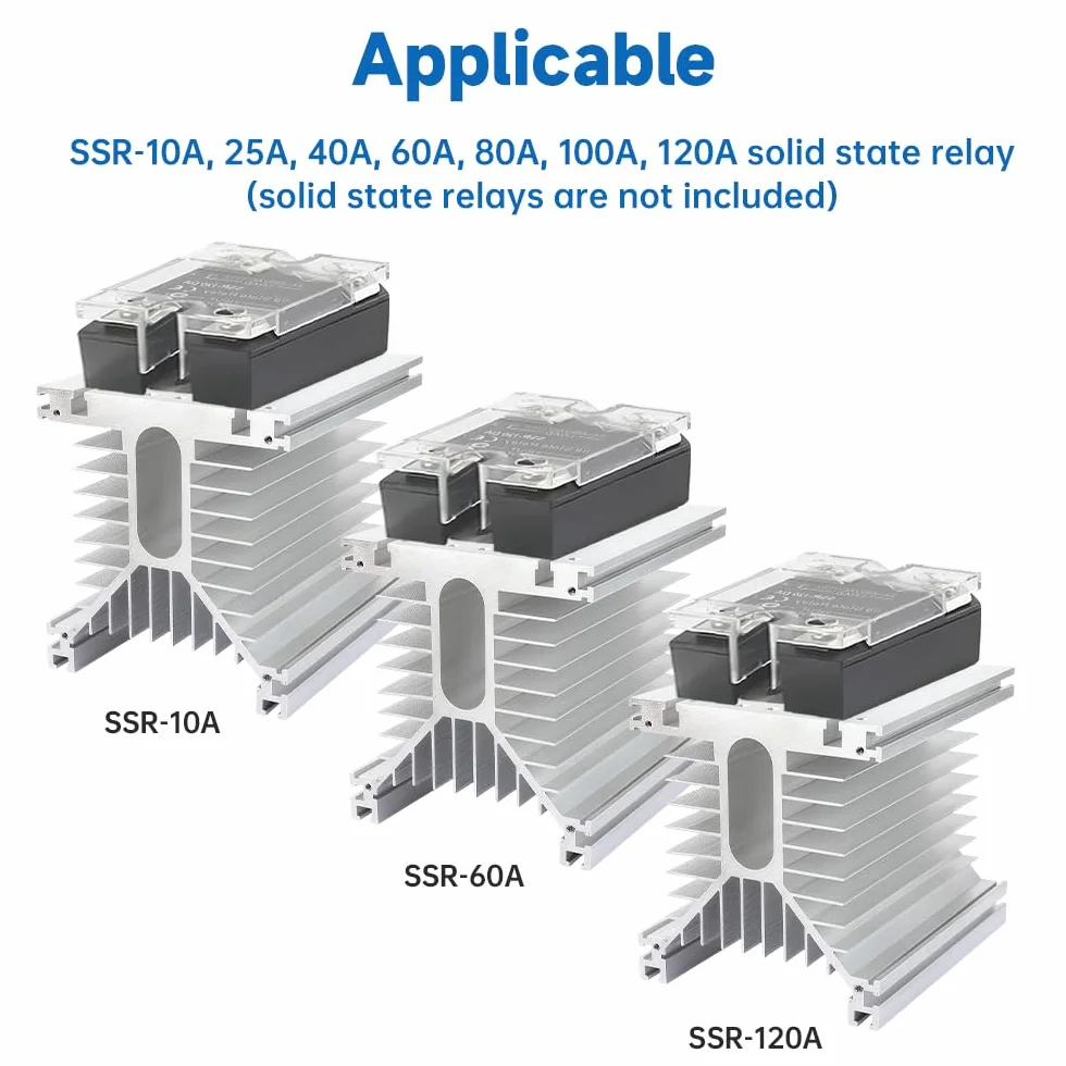 dissipatore di calore SSR, 250x125x136mm, dissipatore di calore in alluminio per relè a stato solido trifase 10-120A con silicone termoconduttivo bianco