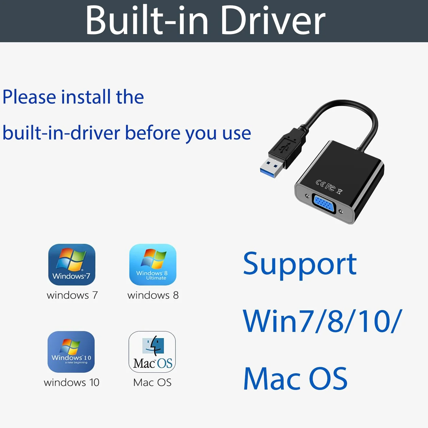 Adattatore USB a VGA 1080P Full HD USB 3.0 Convertitore video per Windows