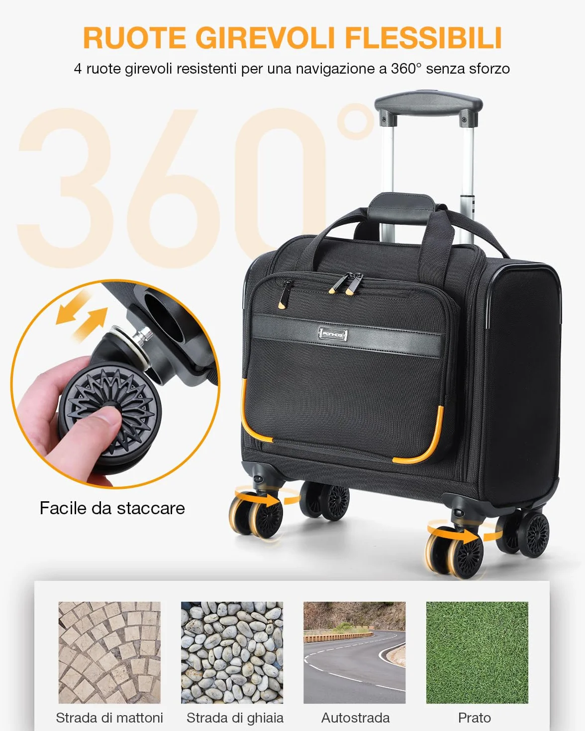 Ponhog Trolley per PC Portatili 15.6 Pollici, Borsa per Laptop con 4 Ruote Rimovibili, Nero