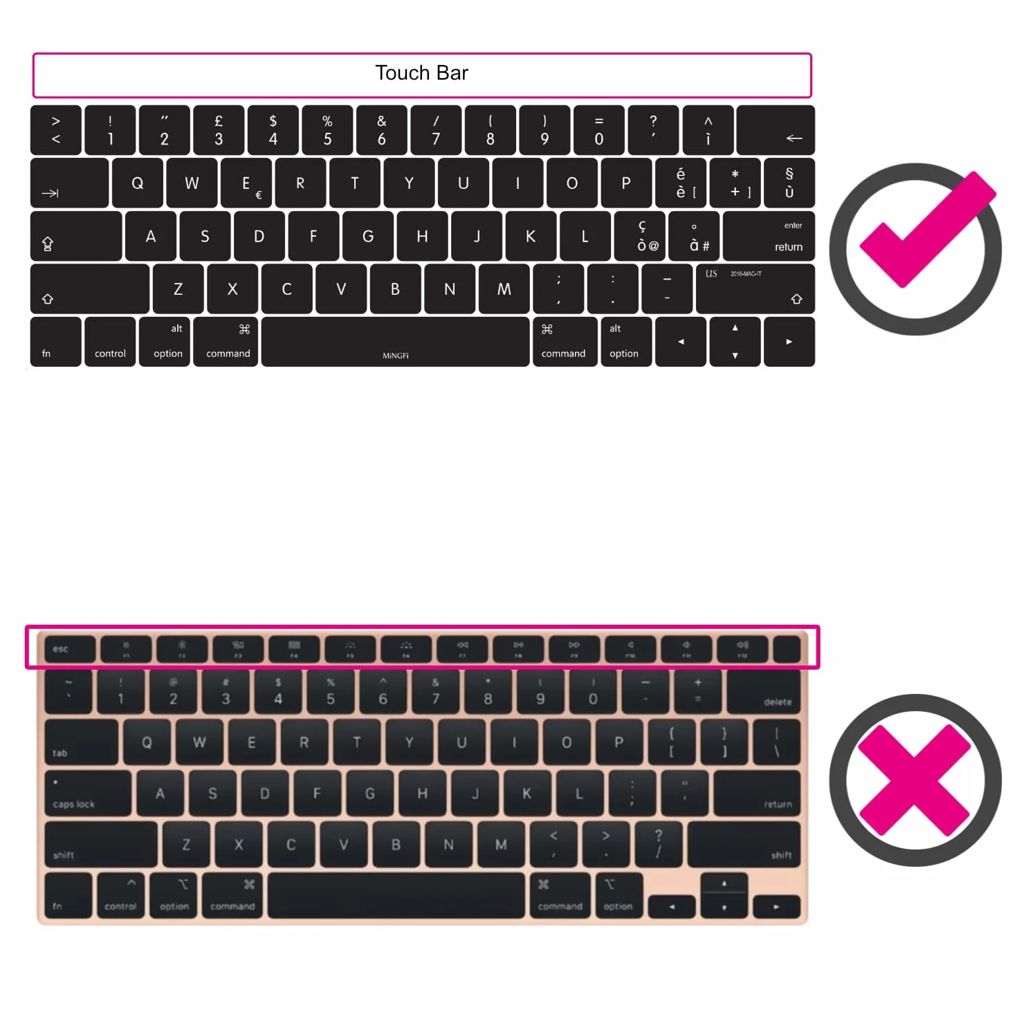 Copritastiera Silicone italiano per MacBook Pro 13" A1706/A1989/A2159 (2016–2020), Pro 15" A1707/A1990 (2016–2019) US/ANSI - Nero