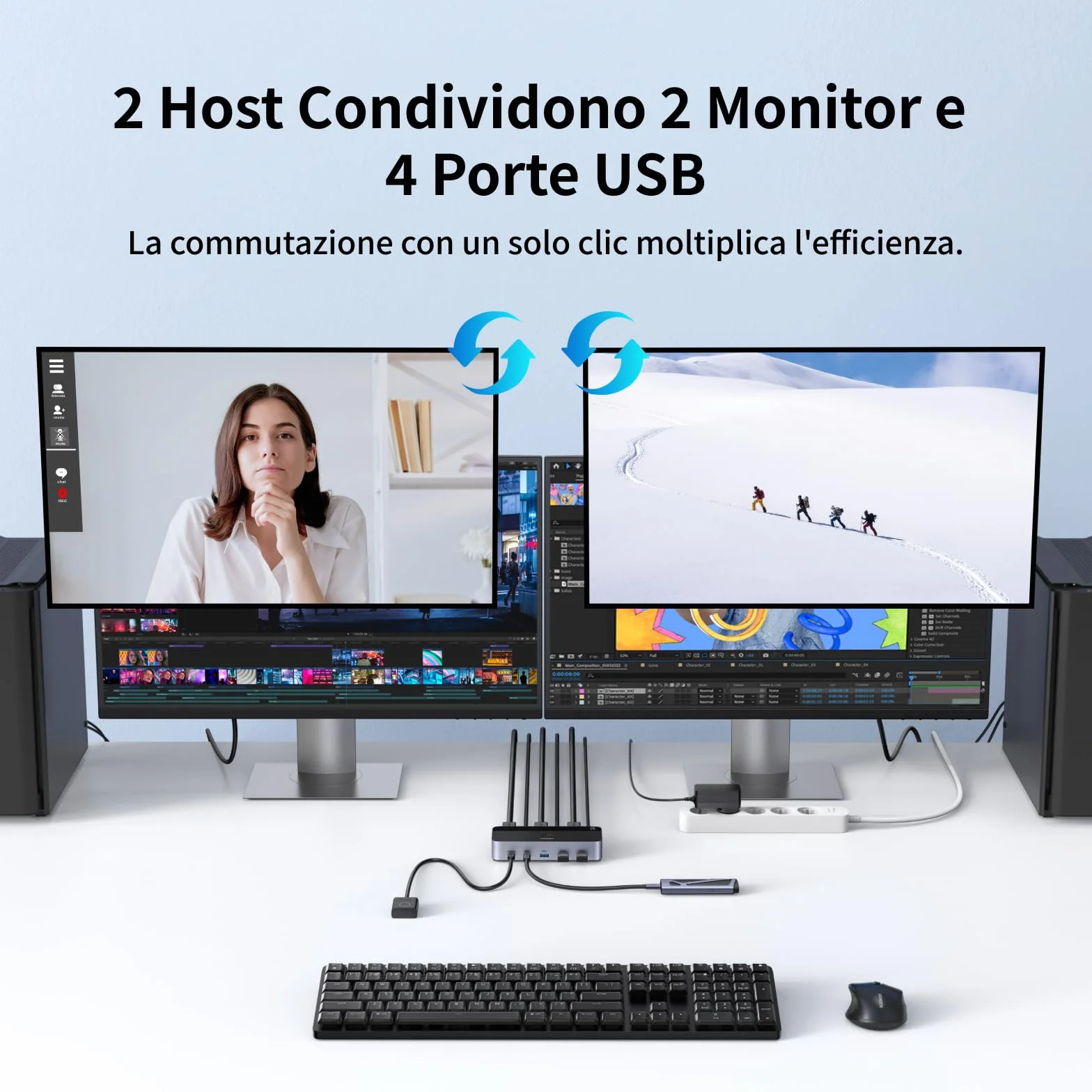 UGREEN Switch KVM HDMI 2.0 2 ingressi 2 uscite 4K 60Hz per 2 PC con 4 porte USB 5Gbps per tastiera, mouse, disco rigido, controller desktop compatibile con Windows, Linux, macOS
